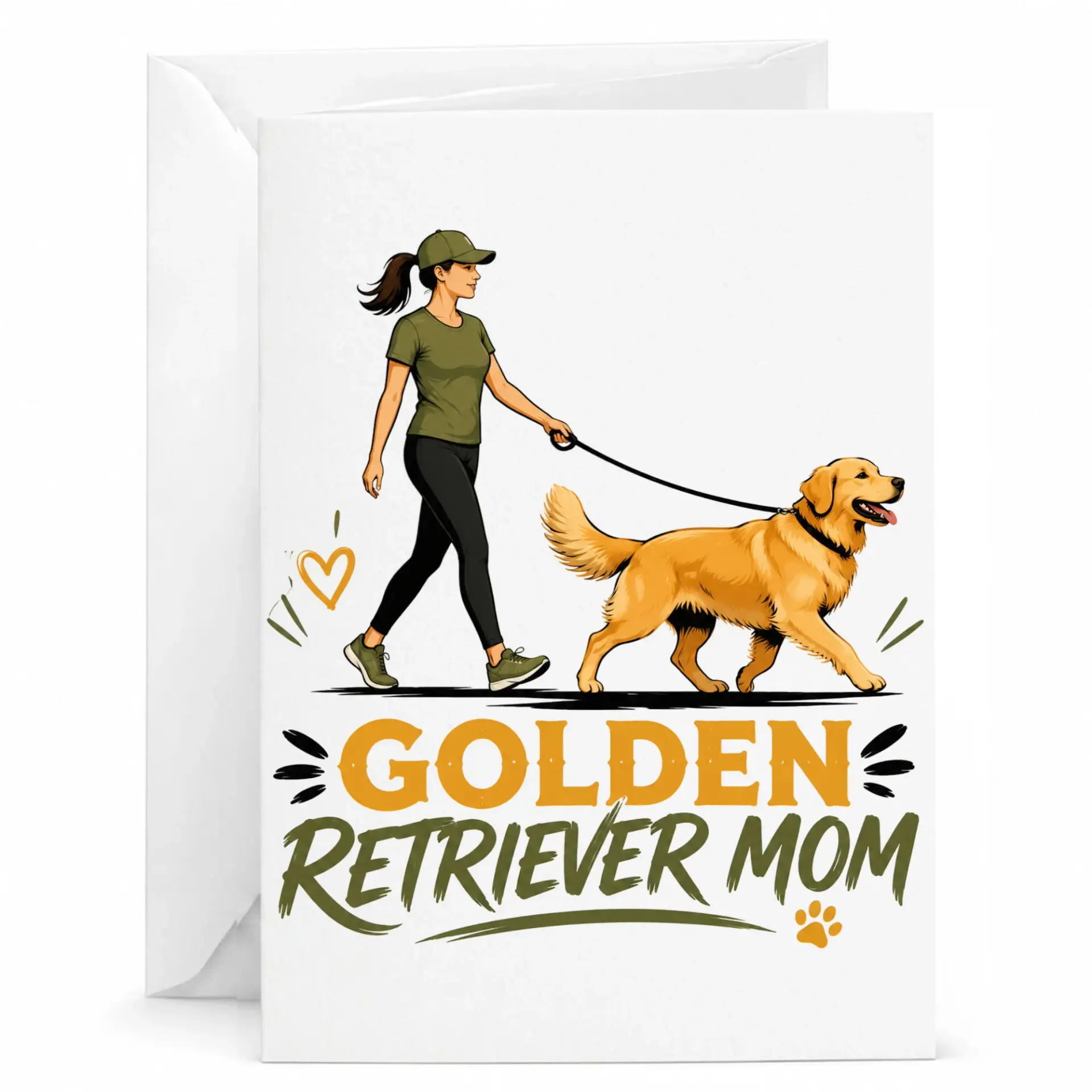 Greeting Card Golden Retriever Mom Illustration Professional Stationary for Dog Lovers and Pet Owners 5x7 Inches