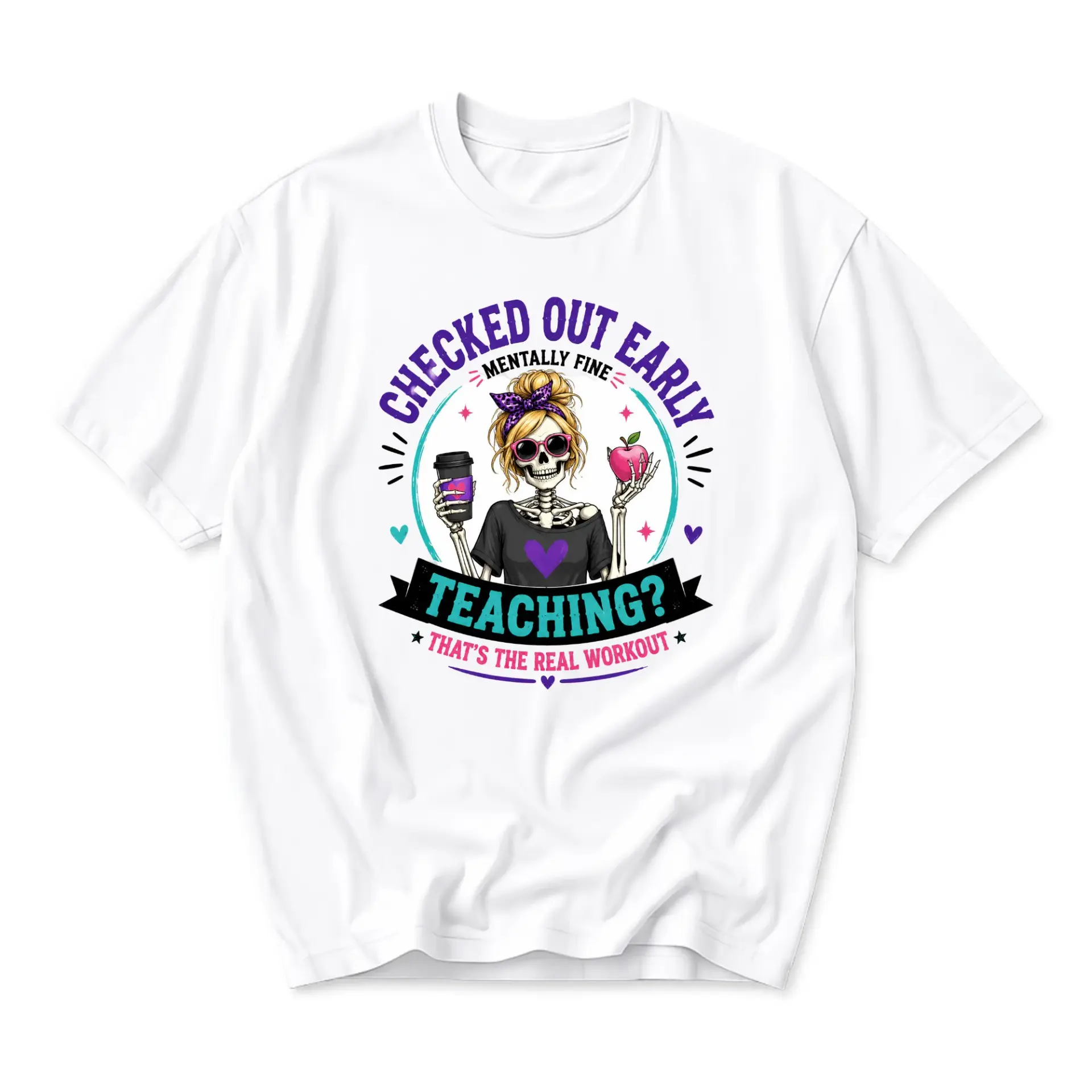 Graphic Tee Unisex Crew Neck T-Shirt Funny Skeleton Teacher Design Soft Cotton Everyday Casual Comfortable Shirt