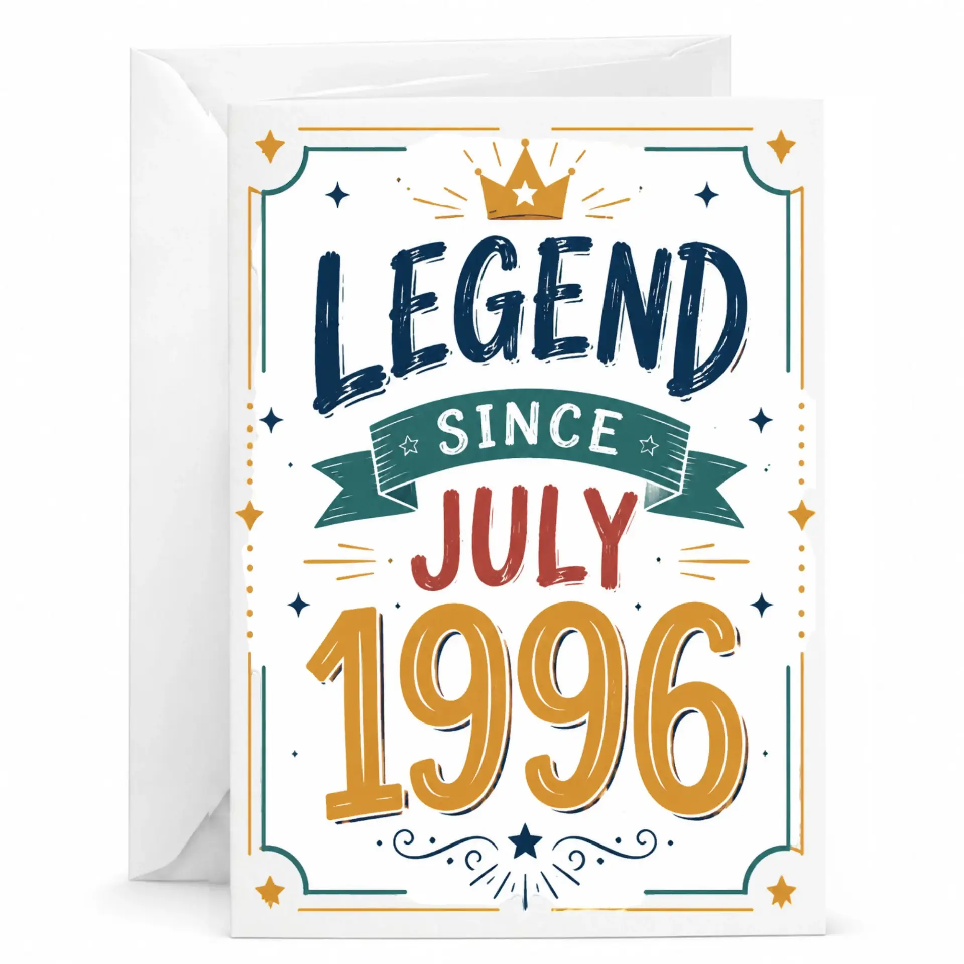 Birthday Card Legend Since July 1996 Vintage Style Greeting Card for Milestone Celebration with Matching White Envelope