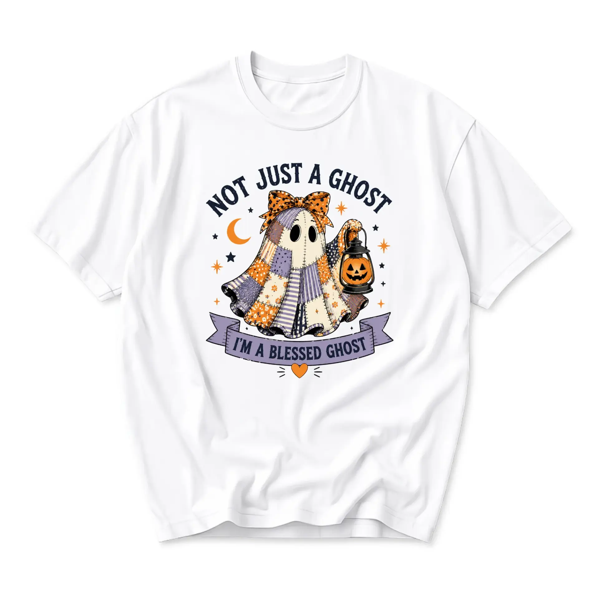 Graphic Tee Not Just a Ghost Blessed Ghost Halloween Shirt Seasonal Autumn Inspired Soft Casual Crew Neck Apparel