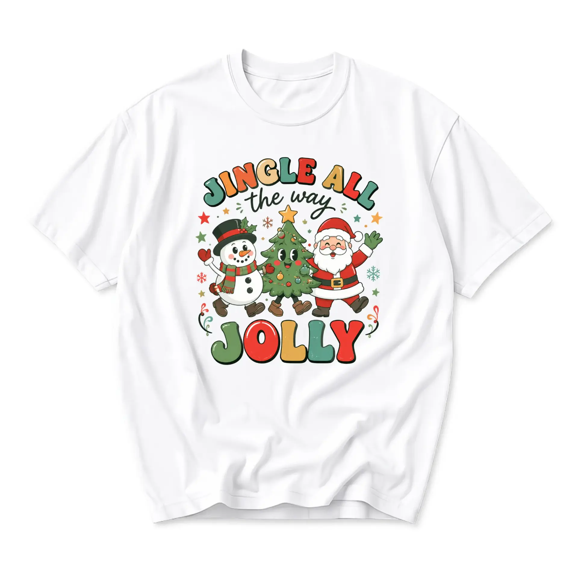 Graphic Tee Jingle All the Way Jolly Christmas Holiday Retro Print Unisex Short Sleeve Crew Neck Cotton Casual T-Shirt