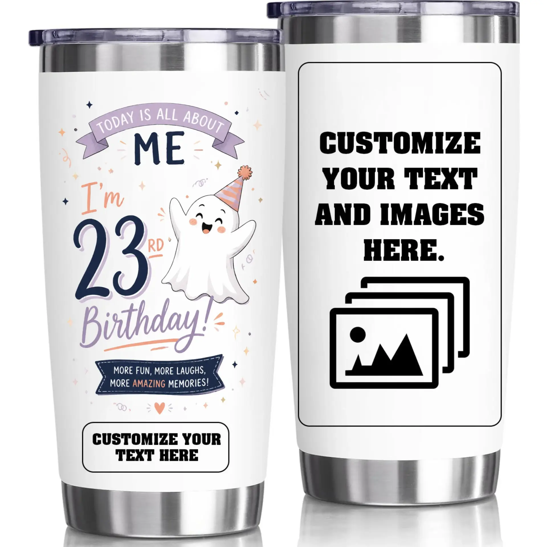 Stainless Steel Tumbler 20oz Funny Birthday Ghost Cup Personalized Gift for Friend Insulated Travel Mug for Hot Drinks