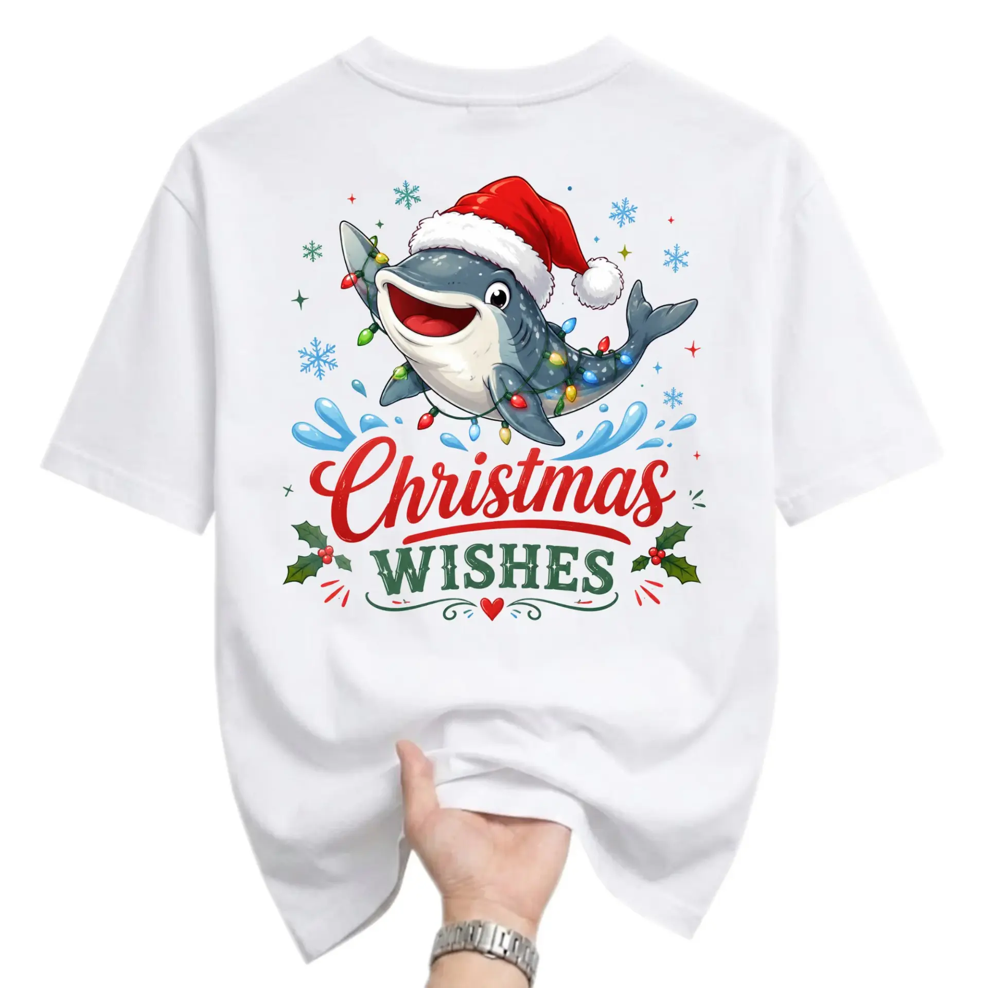 Graphic Tee Christmas Wishes Shark Unisex T-Shirt Festive Holiday Humor Apparel Soft Cotton Casual Crew Neck Shirt