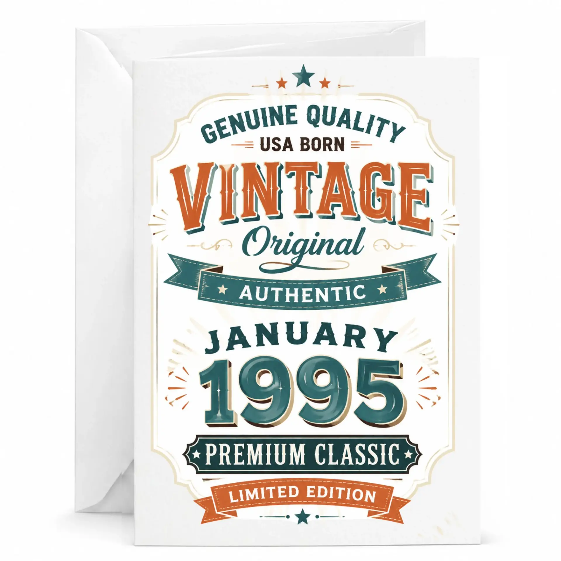 Birthday Card for January 1995 Vintage Original Design Premium Heavyweight Greeting Card with Envelope