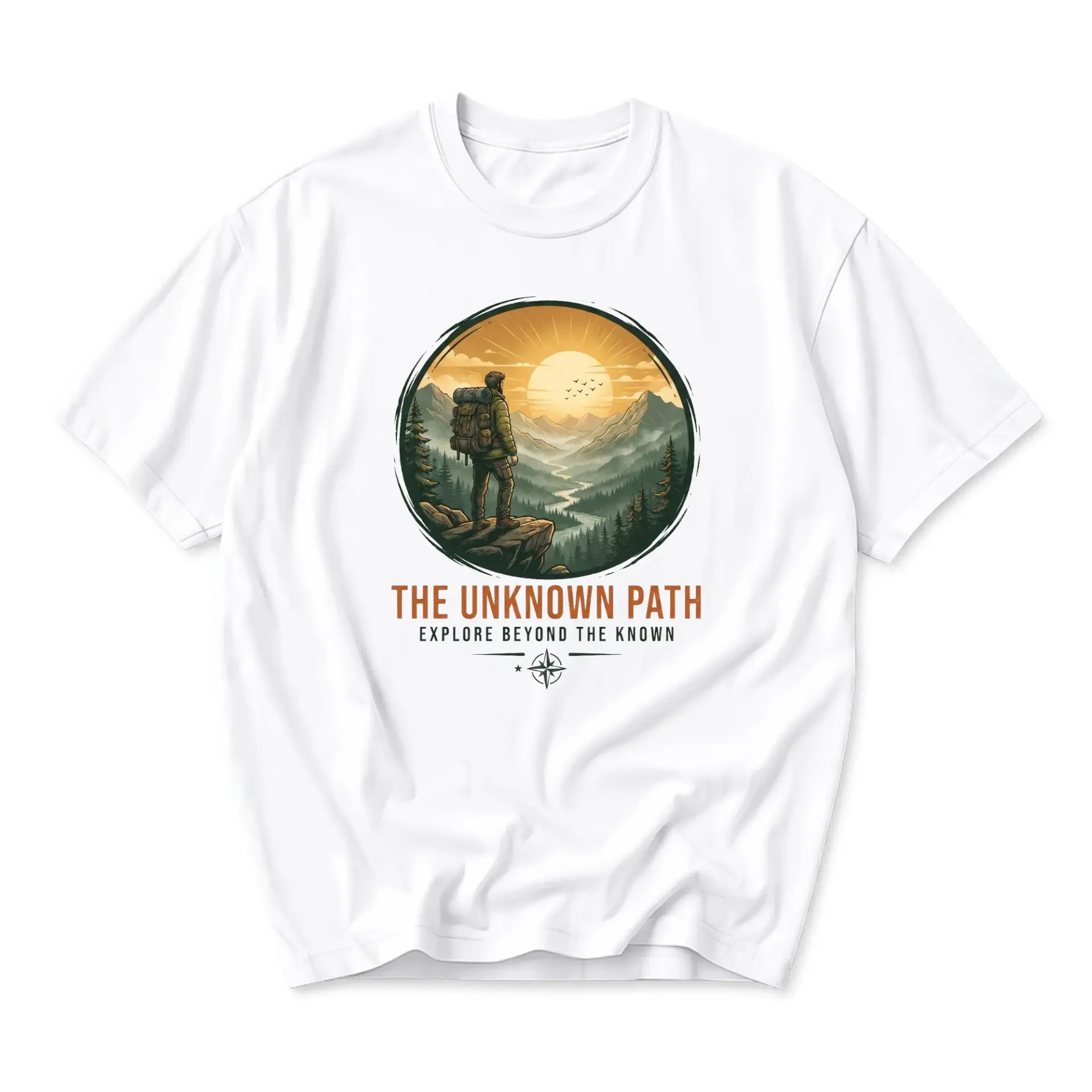 T-shirt the Unknown Path Graphic Tee Mountain Hiking Adventure Print Unisex Casual Everyday Crew Neck Shirt White
