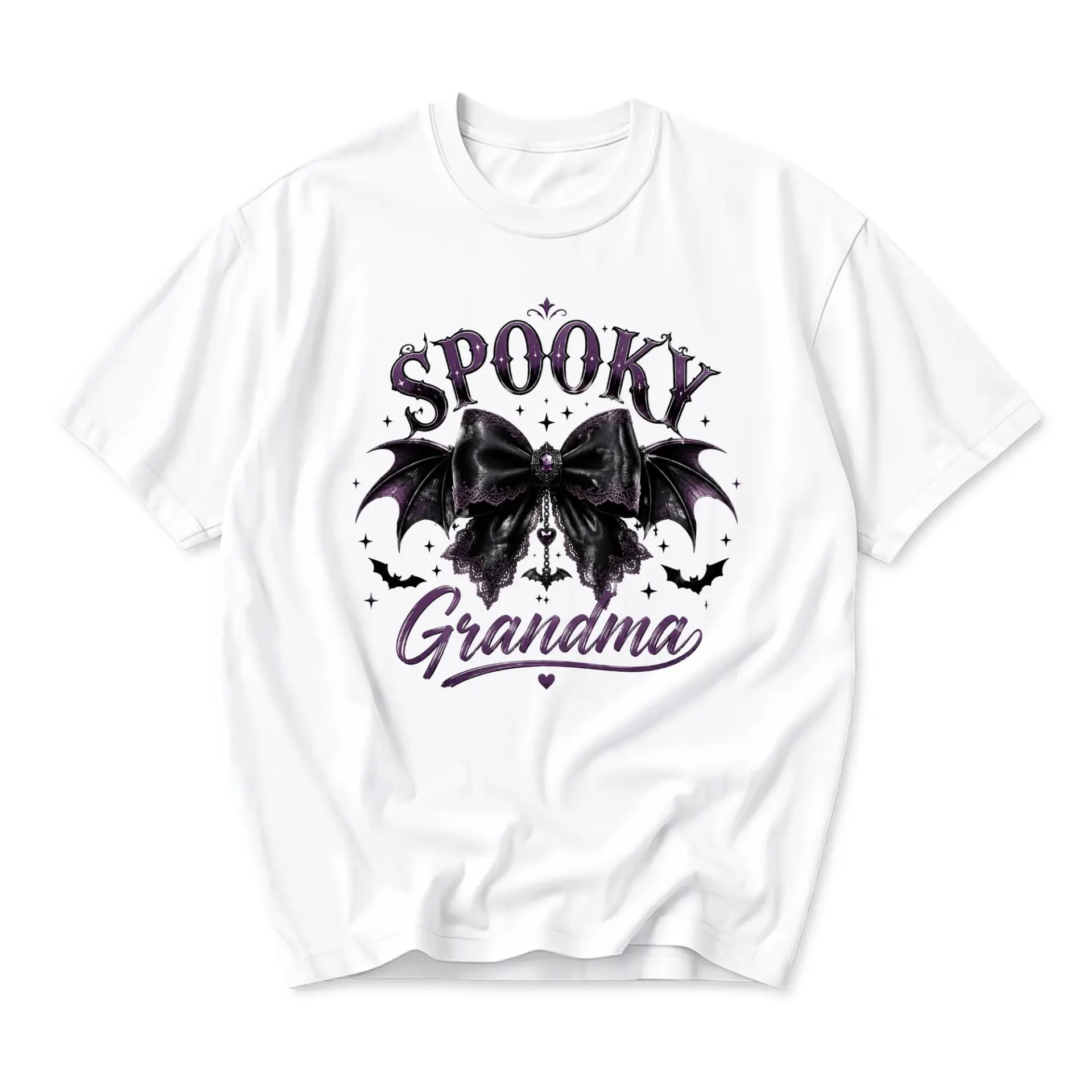 Graphic Tee Spooky Grandma Shirt Halloween Themed Gothic Bow Design Unisex Crew Neck Soft Cotton Casual Apparel