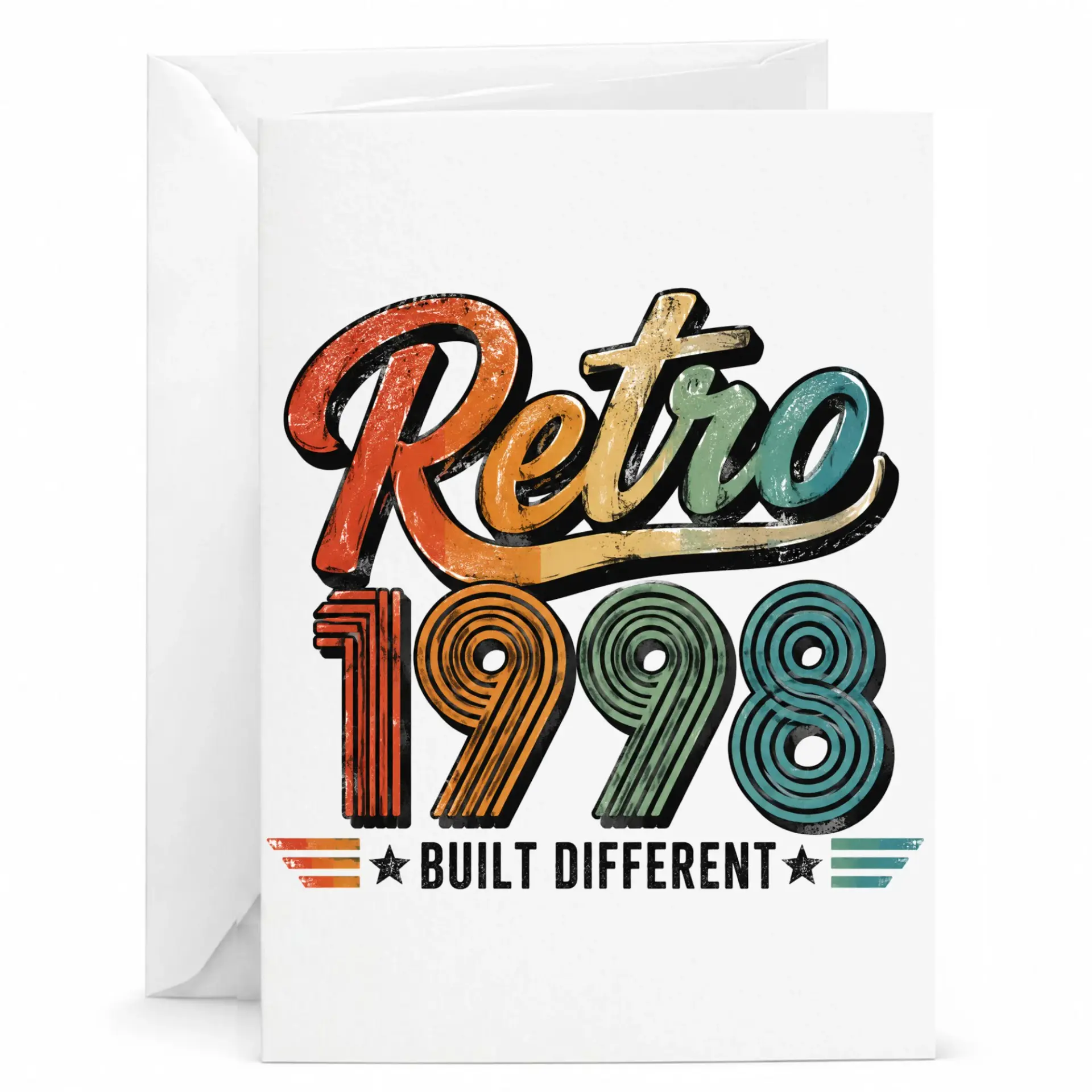 Birthday Card Retro 1998 Built Different Vintage Style Funny Milestone Greeting Card with Matching White Envelope Included