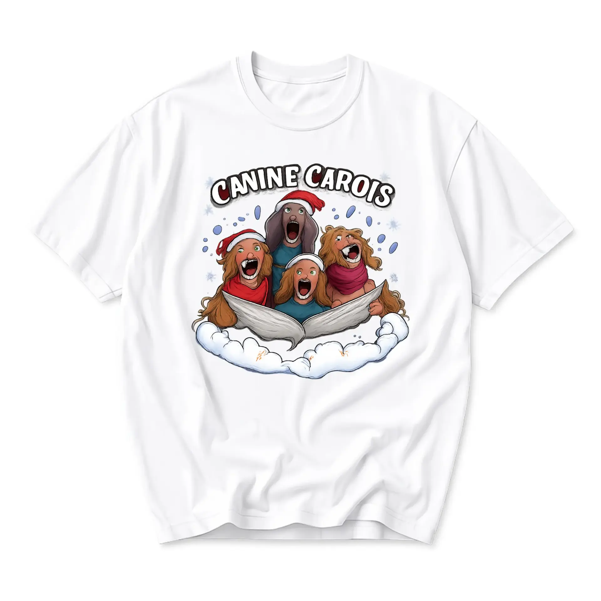 Funny Shirt Canine Carols Holiday Graphic Tee Unisex Short Sleeve Crew Neck