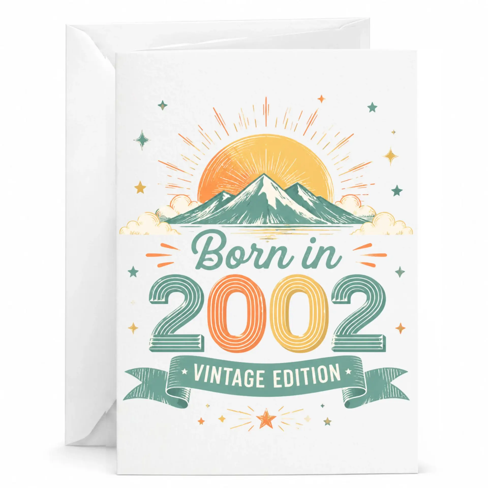 Birthday Card Born in 2002 Vintage Edition Retro Mountain Sunset Design Greeting Card for Milestone Celebration