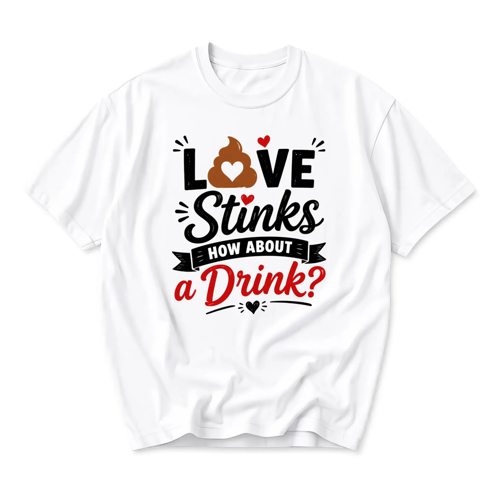 Funny Shirt Love Stinks How About a Drink Graphic Tee Unisex Casual Crew Neck Comfortable Cotton Blend Everyday Top