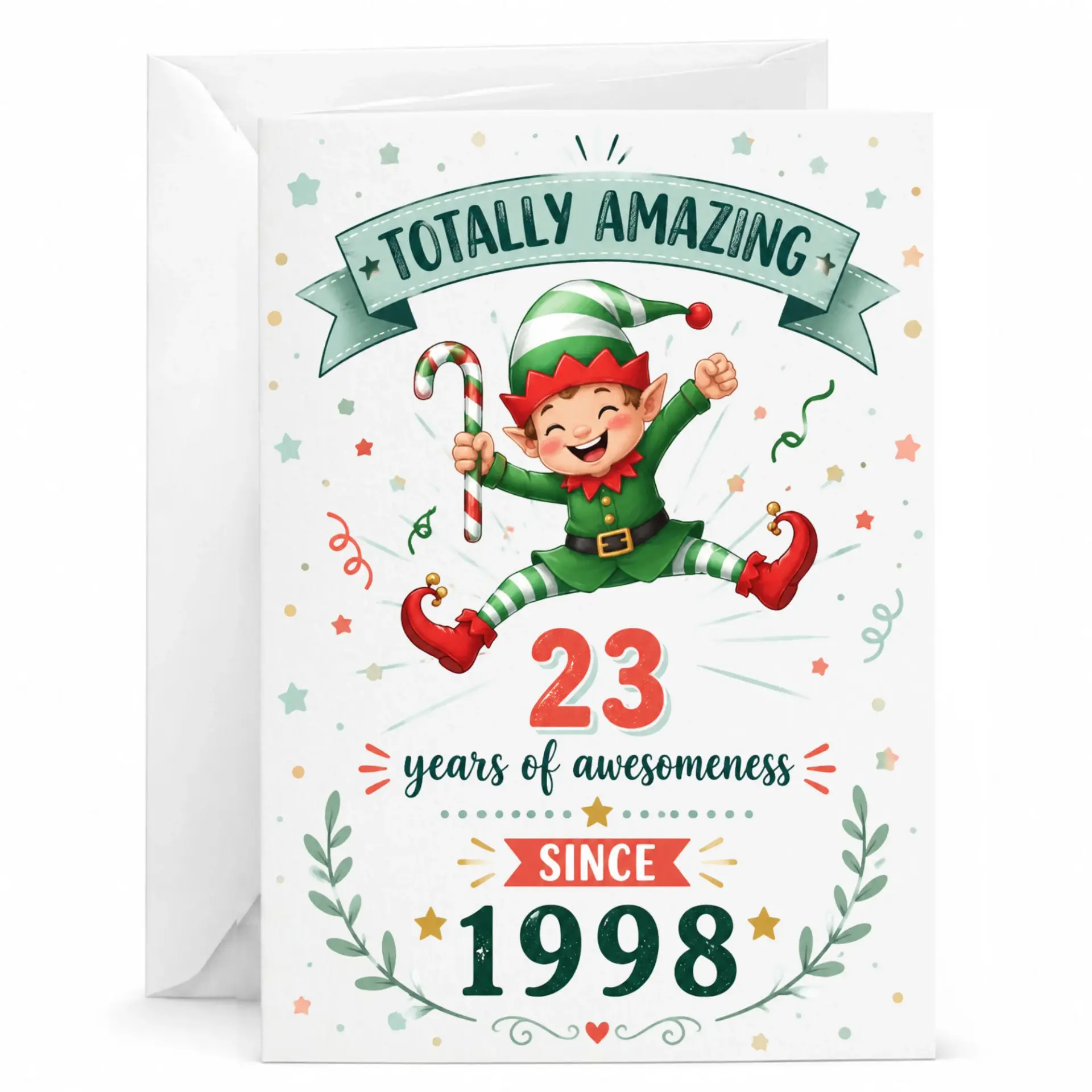 Birthday Card for 23rd Birthday Featuring Joyful Holiday Elf Illustration for Celebrating Twenty Three Years