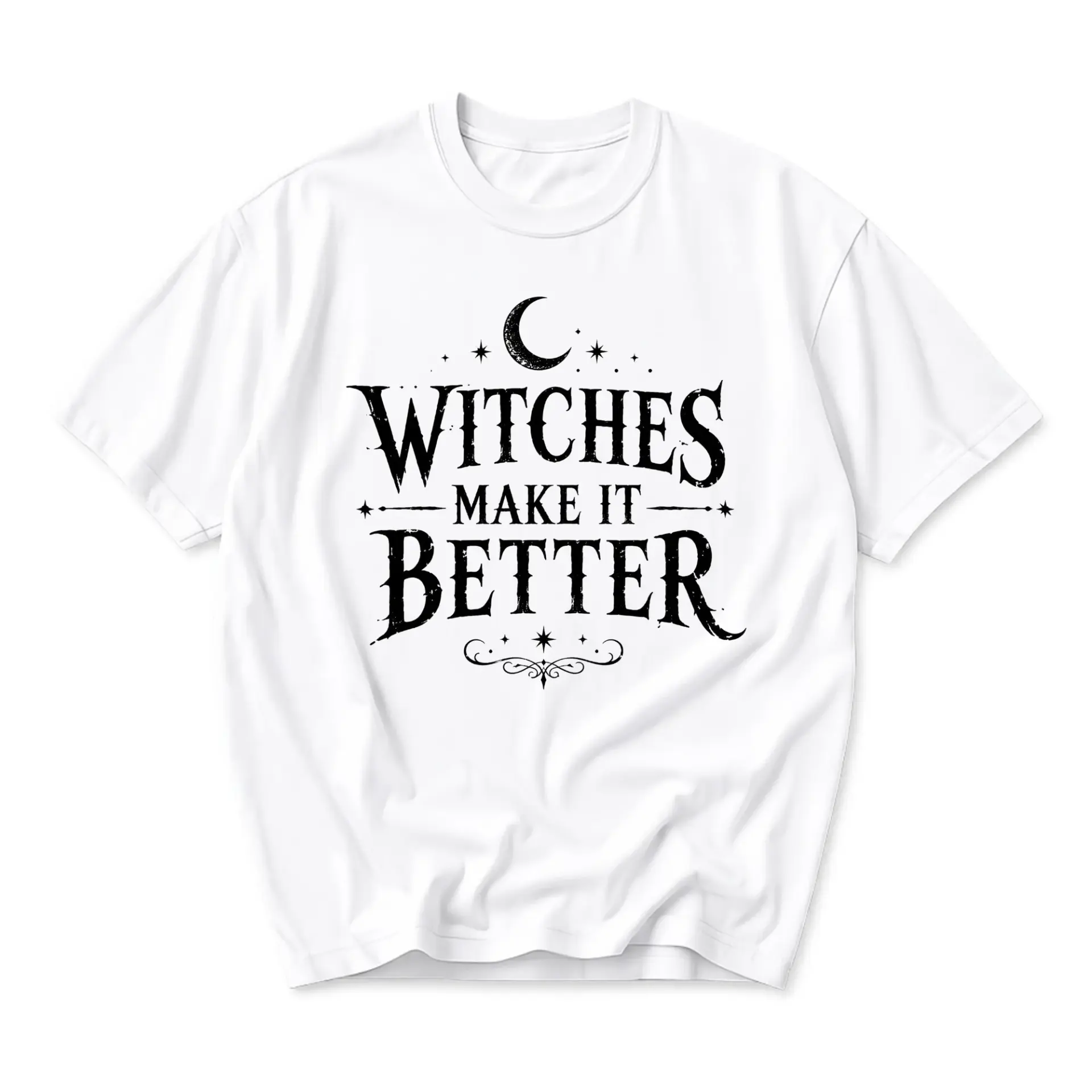 Funny Shirt Witches Make It Better Graphic Tee Retro Celestial Moon Stars Design Unisex Casual Crew Neck Top