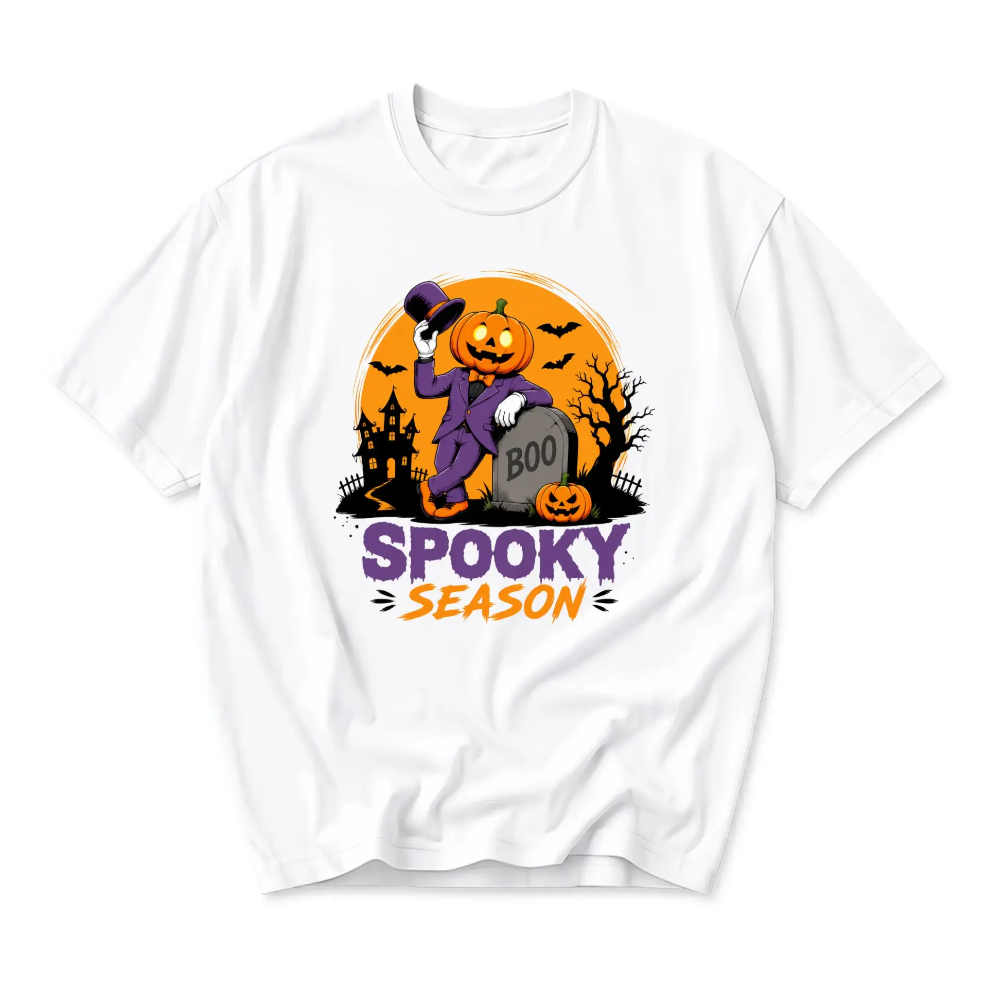 Funny Shirt Spooky Season Pumpkin Graphic Tee Unisex Halloween Apparel for Casual Wear and Festive Seasonal Outfits