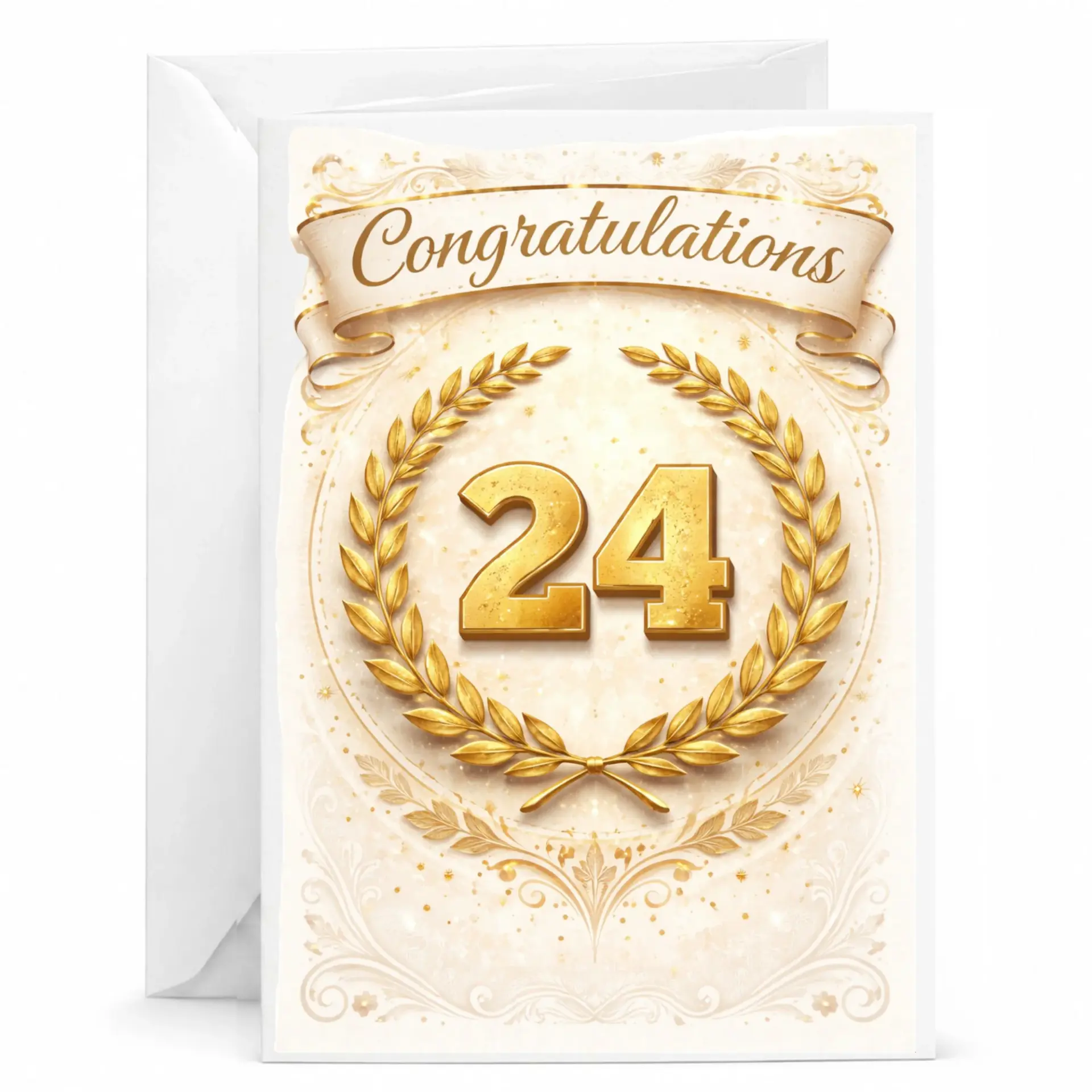 Congratulations 24th Birthday Card Elegant Gold Laurel Wreath Milestone Anniversary Greeting Card for Twenty Fourth Year