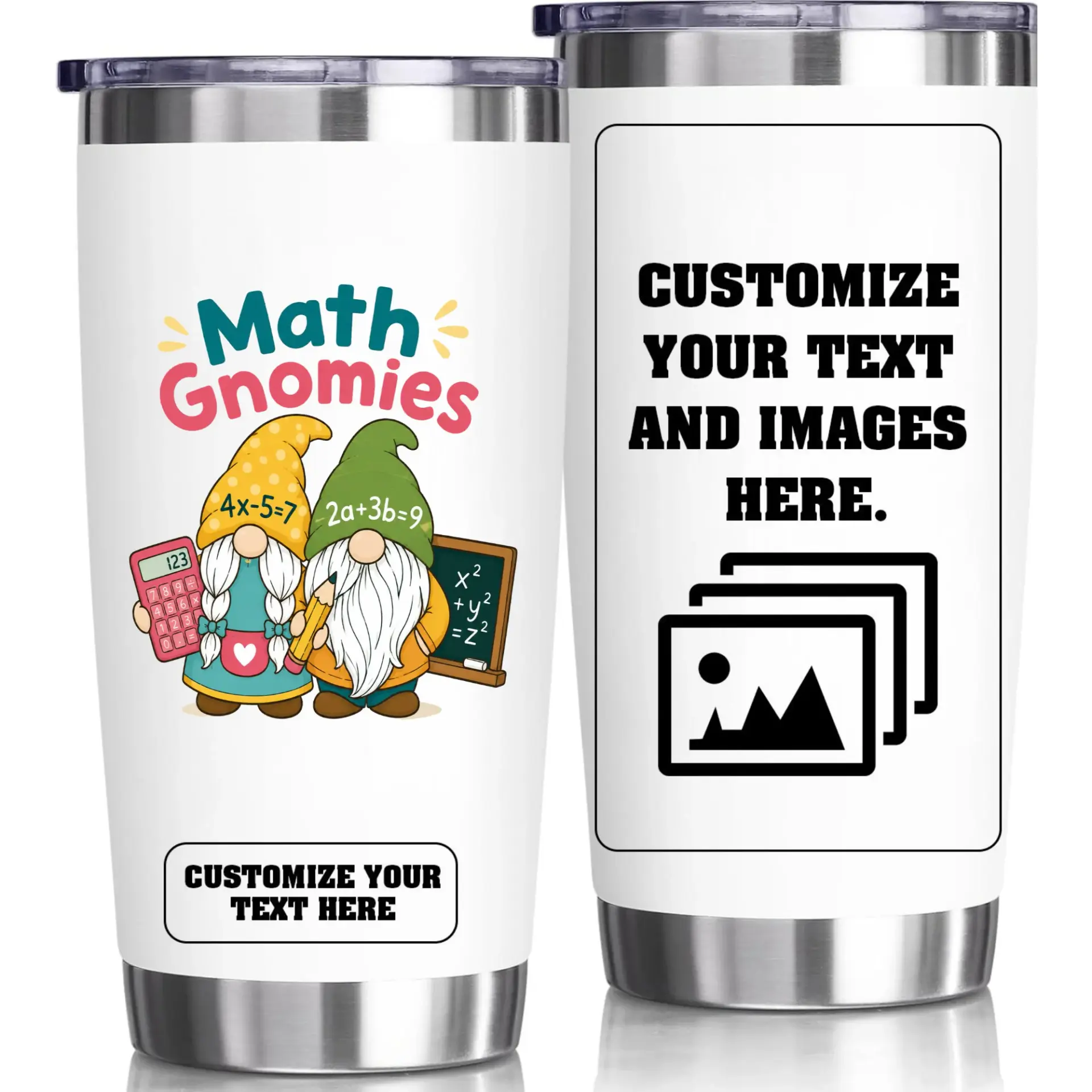 Stainless Steel Tumbler Math Gnomies Personalized 20oz Travel Mug Double Wall Insulated Cup for Coffee and Tea Lovers