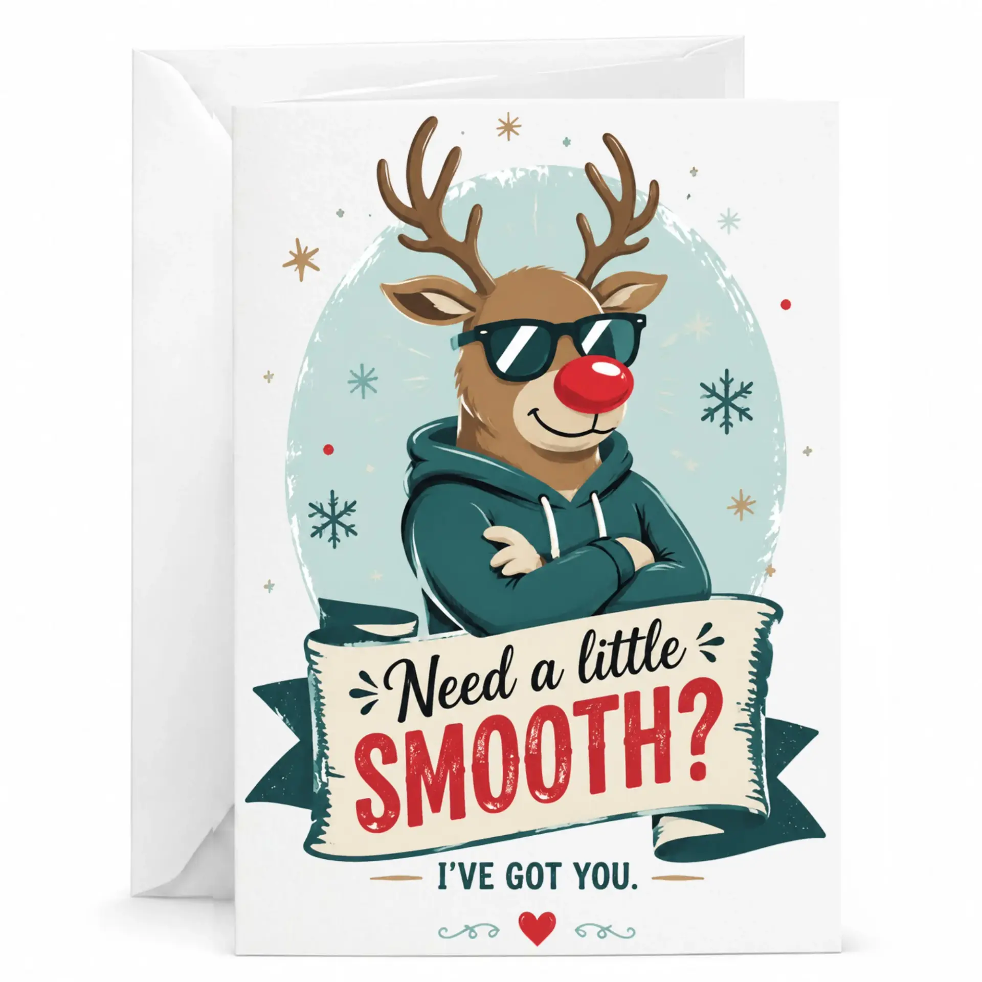 Funny Reindeer Greeting Card Cool Deer with Sunglasses for Holiday Season or Birthday Celebration with White Envelope