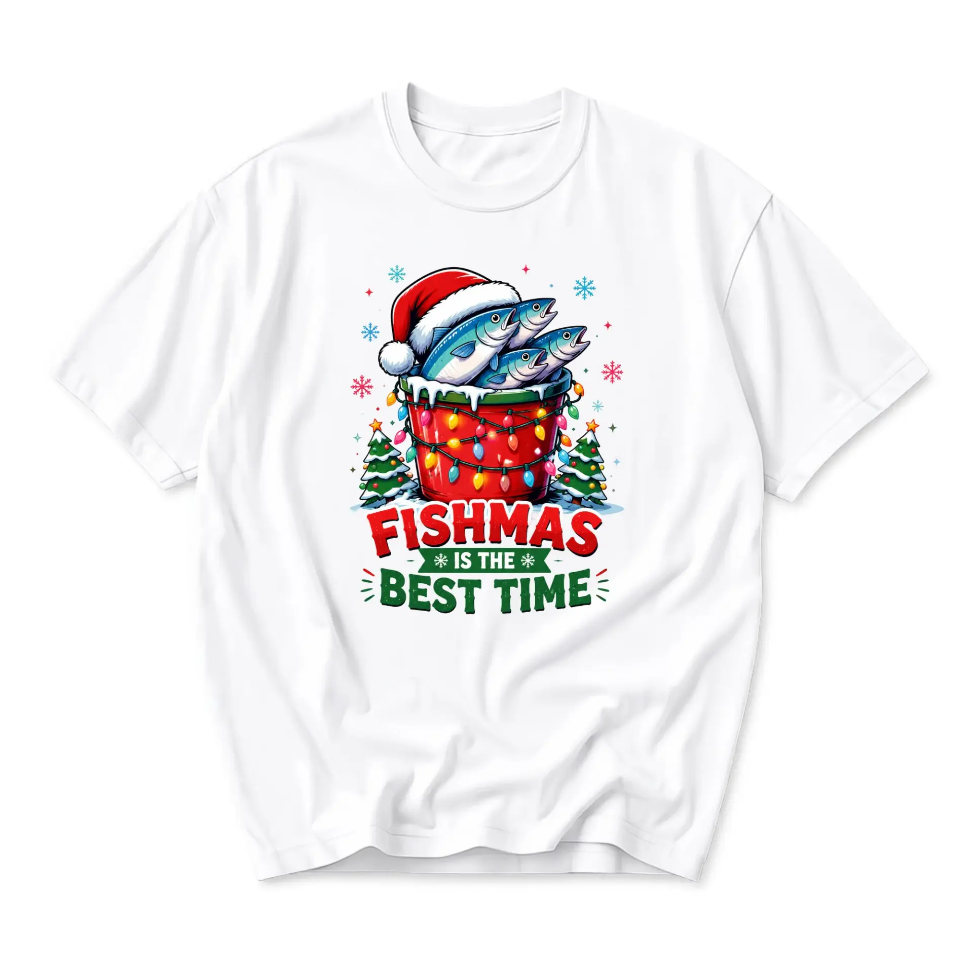 Funny Shirt Fishmas Is the Best Time Graphic Tee Festive Holiday Fishing Humor Unisex Casual Crew Neck T-Shirt
