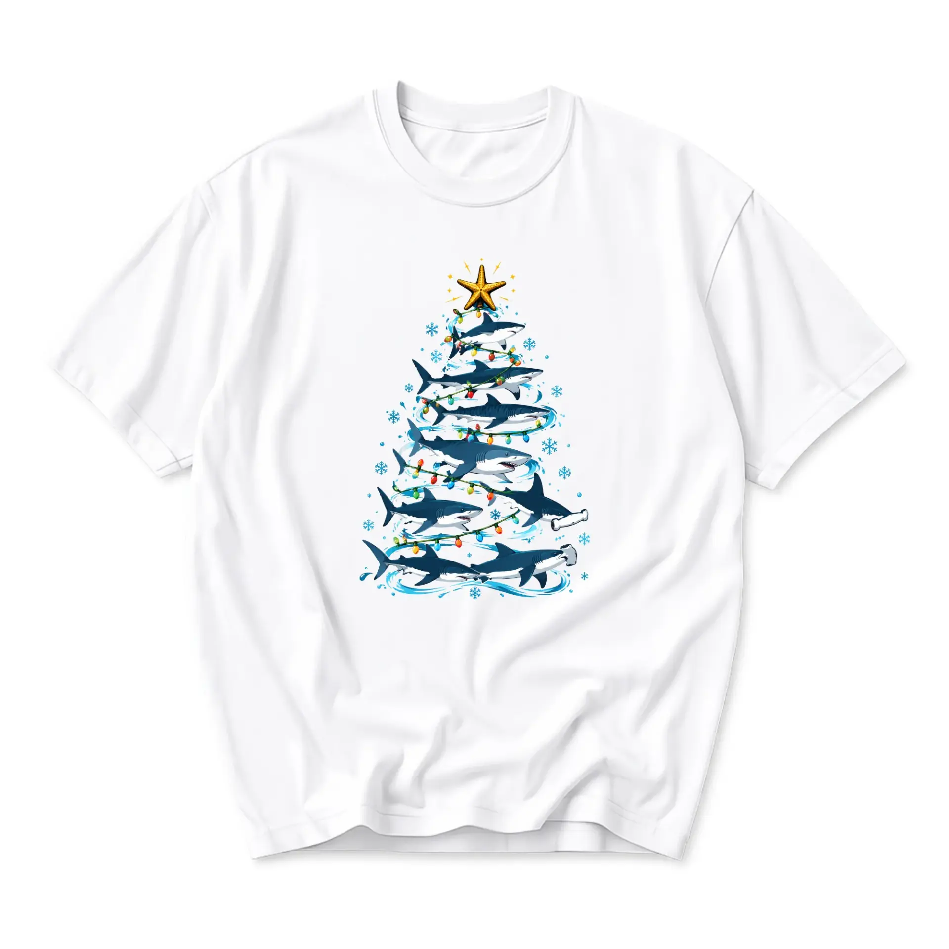 Graphic Tee Shark Christmas Tree Illustration Unisex Crew Neck Short Sleeve