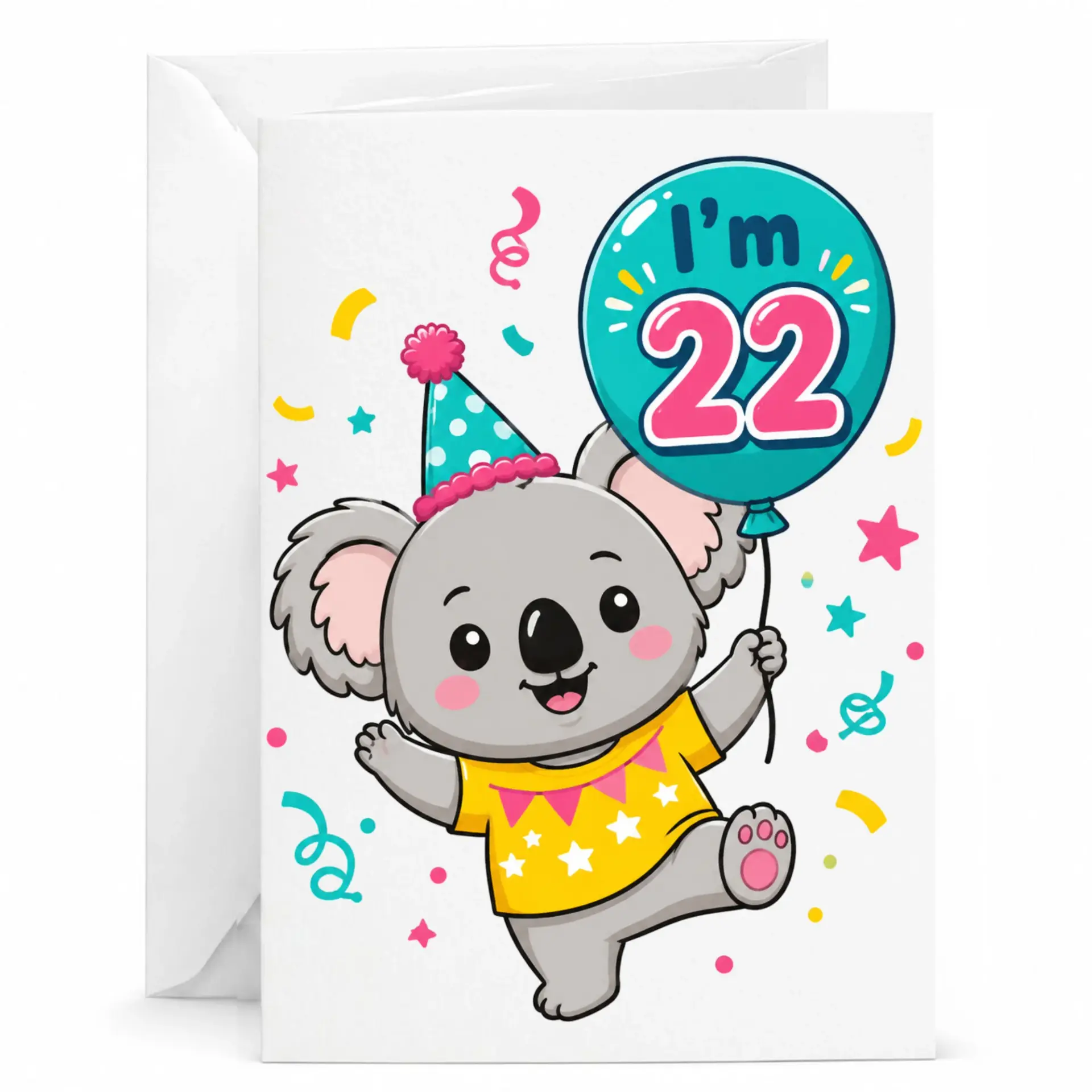 Birthday Card 22nd Birthday Gift Funny Koala Bear Greeting Card for Twenty-Second Birthday Celebration Present