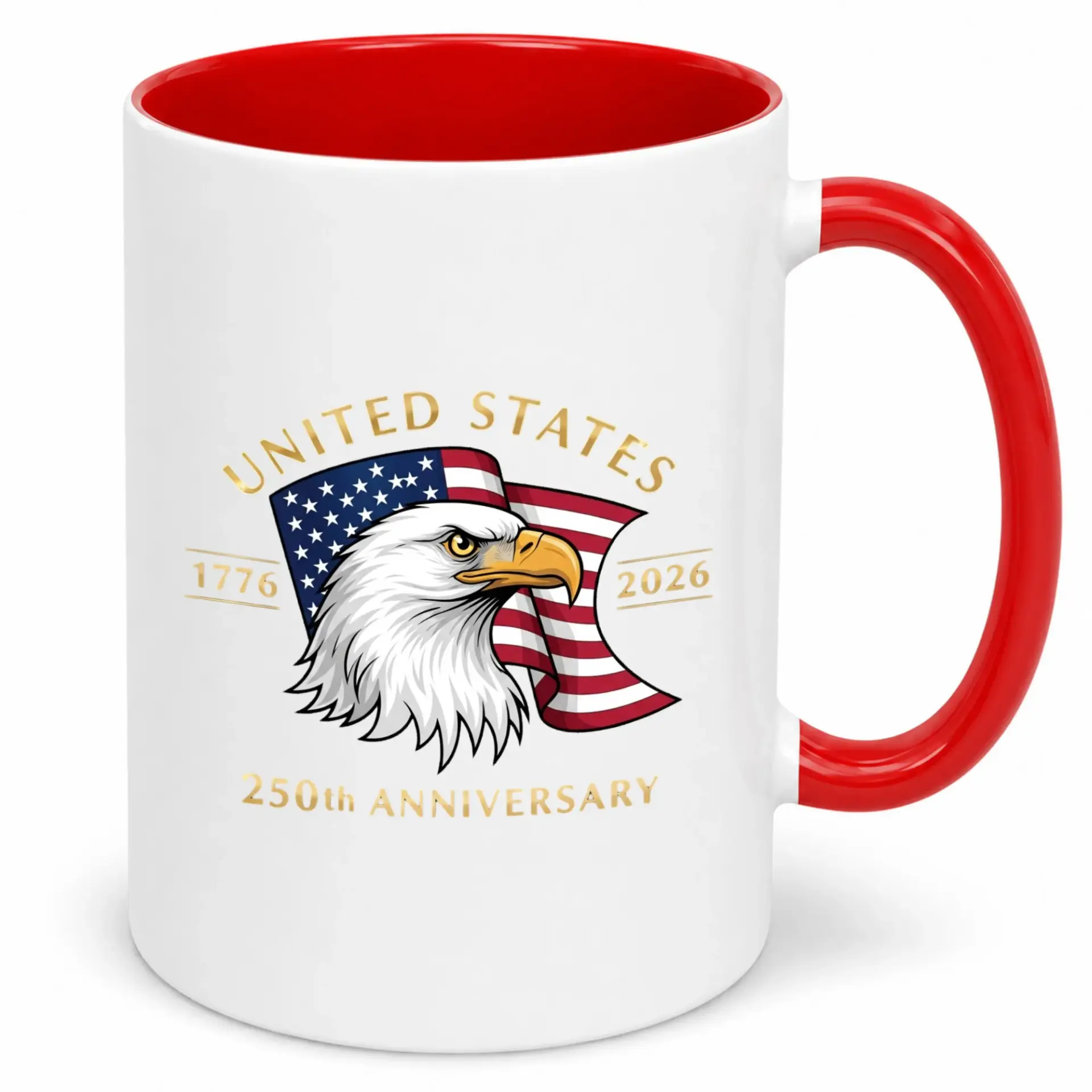 Patriotic American 250th Anniversary Ceramic Coffee Mug 11oz or 15oz - United States 1776-2026 Eagle Flag Design Commemorative Drinkware Gift