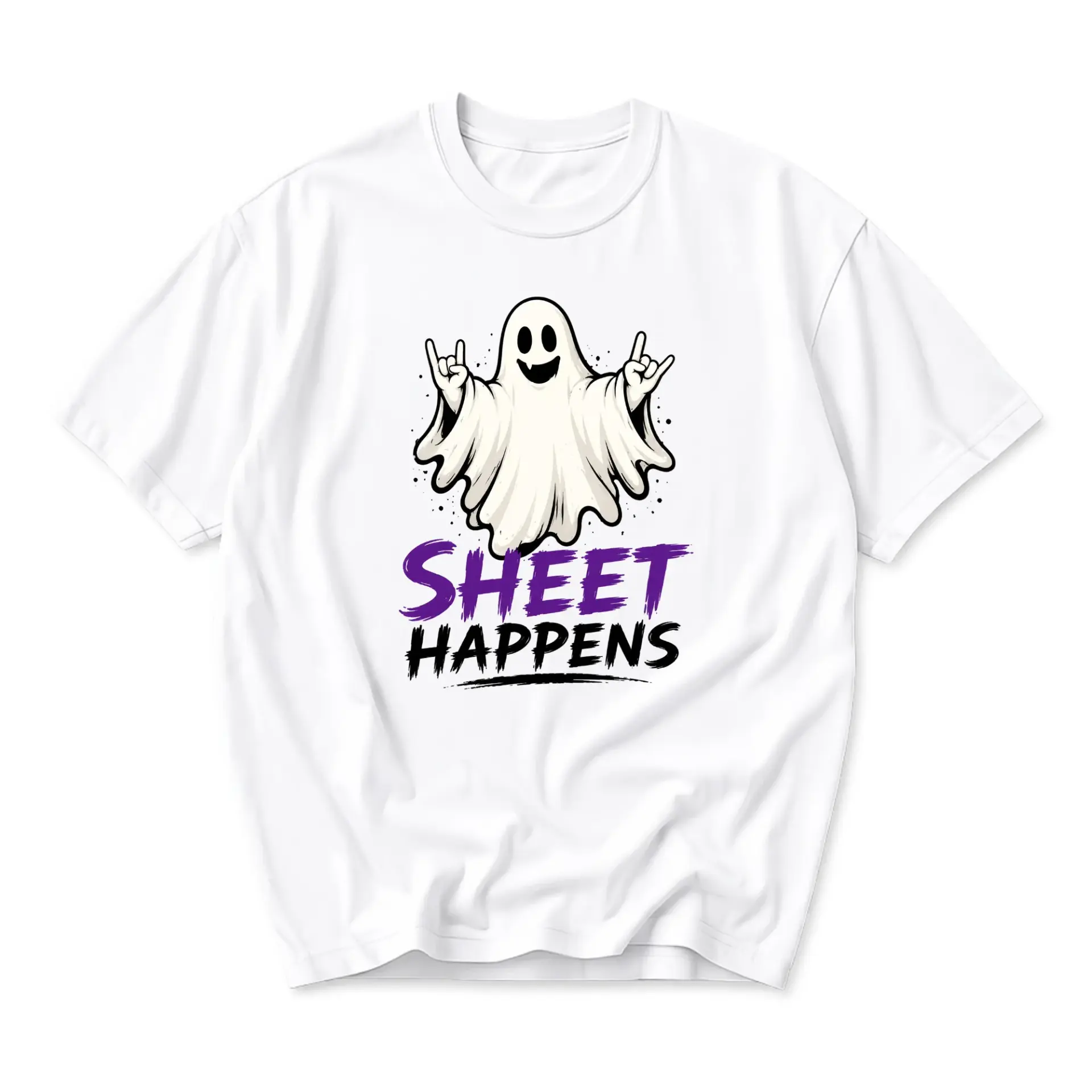 Funny Shirt Sheet Happens Ghost Graphic Tee Unisex Casual Crew Neck Soft Cotton Blend Apparel for Everyday Wear
