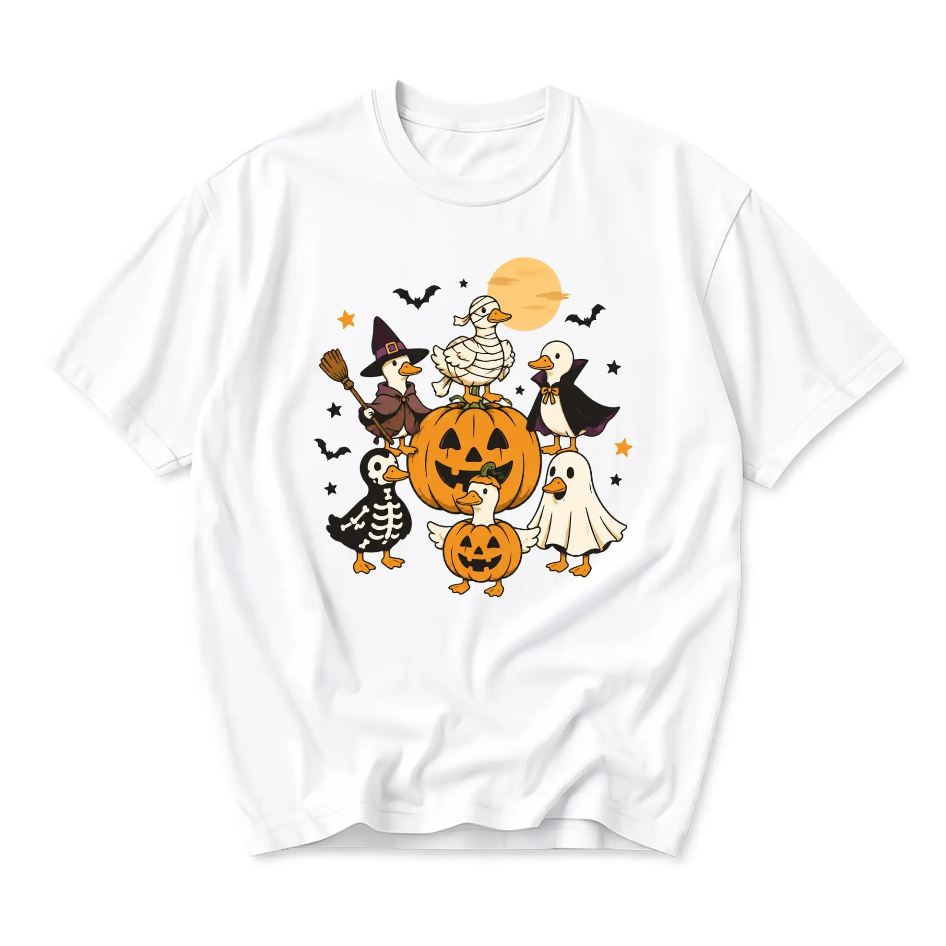 Graphic Tee Halloween Duck Costume Party Shirt Cute Animal Seasonal Apparel Unisex Crew Neck Casual Cotton Top