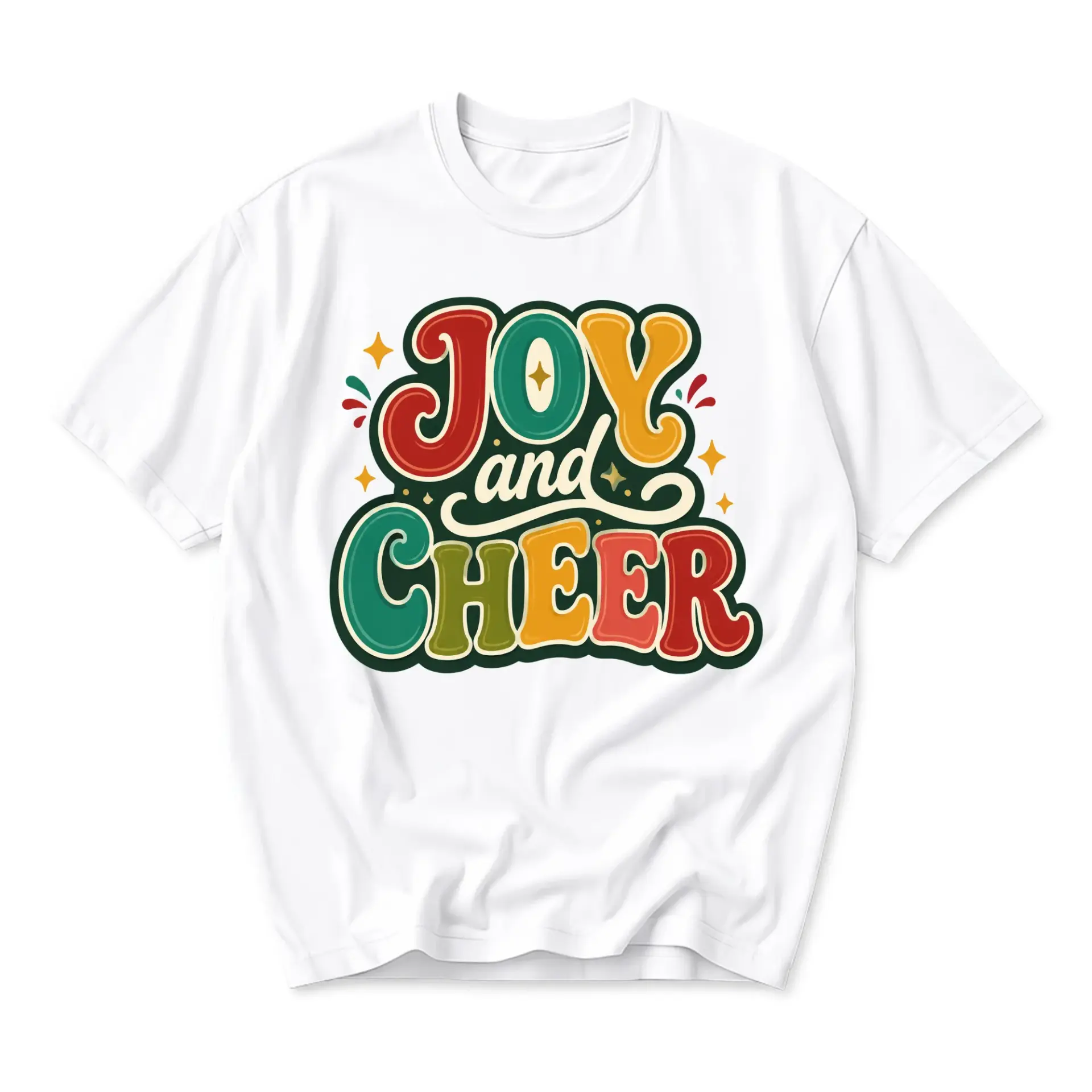 Graphic Tee Joy and Cheer Retro Style Unisex Crew Neck Shirt Comfortable Cotton Blend Everyday Casual Apparel White