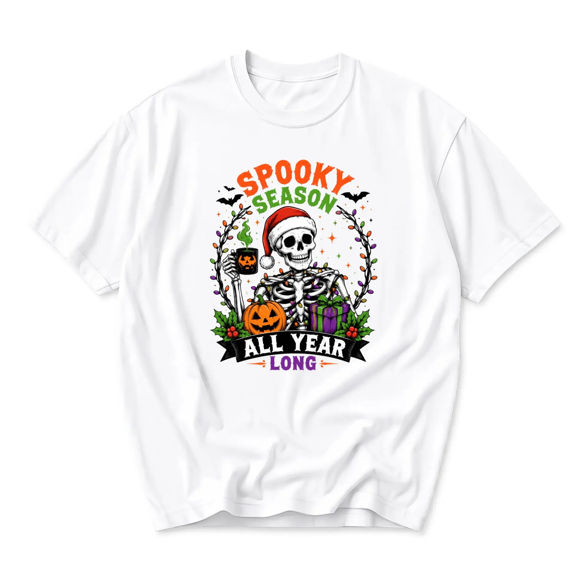 Funny Shirt Spooky Season All Year Long Graphic Tee Unisex Crew Neck Casual Cotton Blend Holiday Holiday Apparel