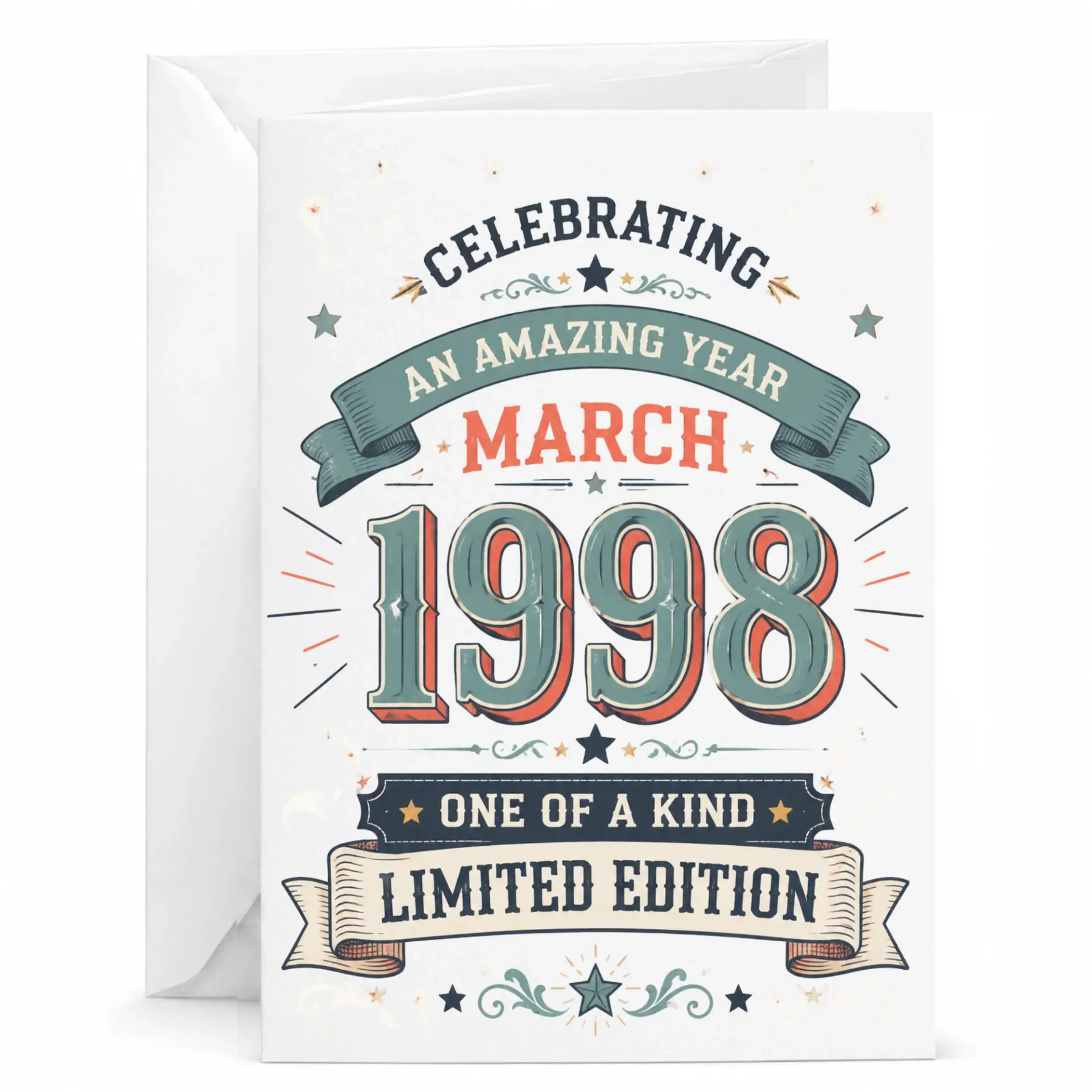 Birthday Card Celebrating an Amazing Year March 1998 One of a Kind Limited Edition Vintage Style Greeting Card