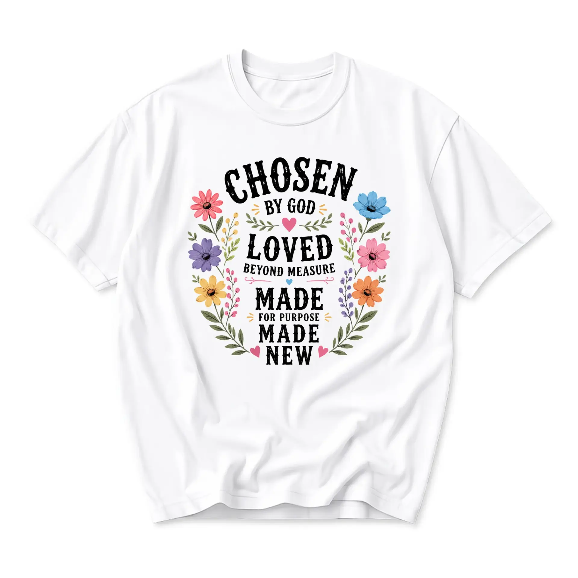 Graphic Tee Chosen by God Loved Beyond Measure Floral Inspiration T-Shirt Unisex Crew Neck Soft Cotton Casual Top