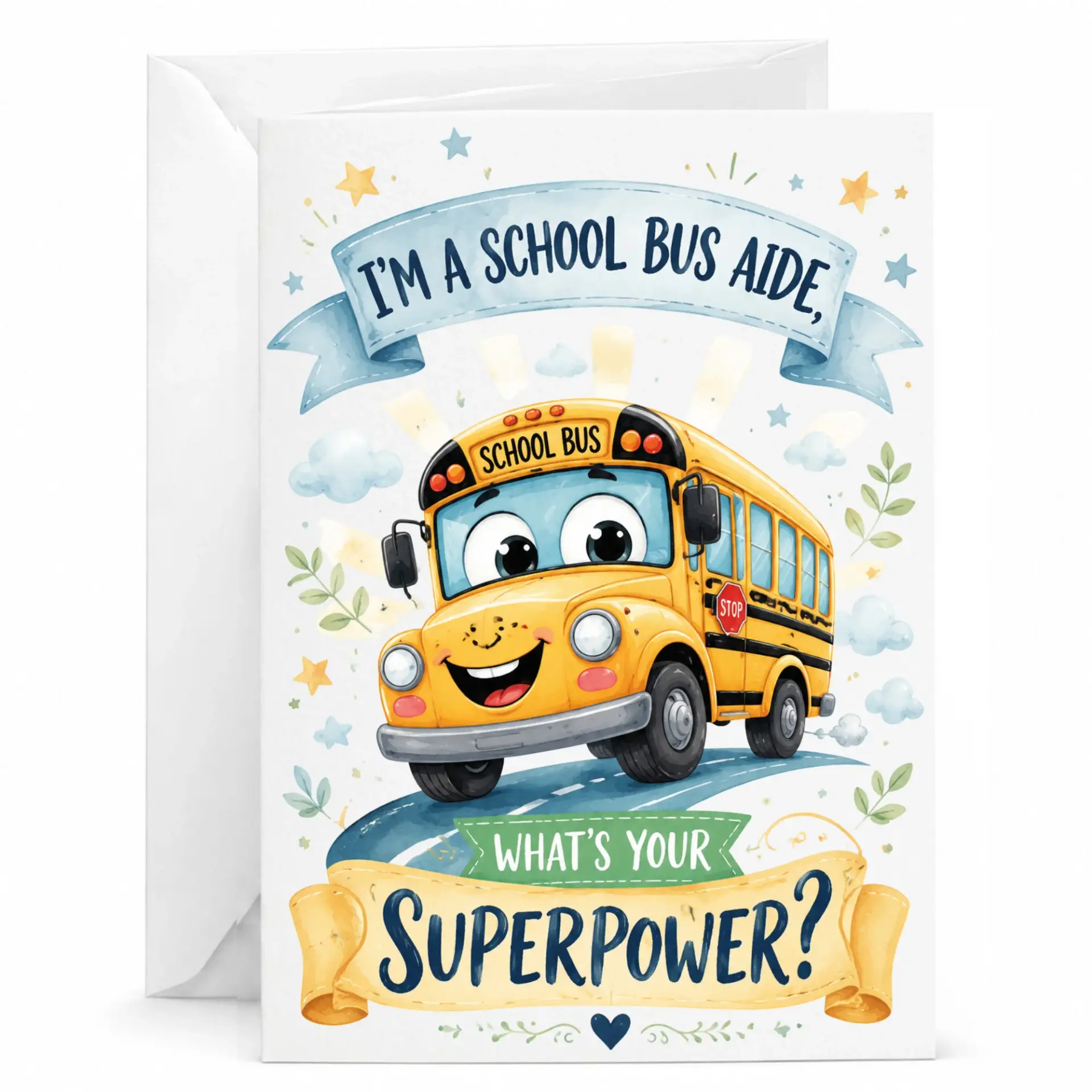 Personalized School Bus Aide Appreciation Greeting Card Custom Gift