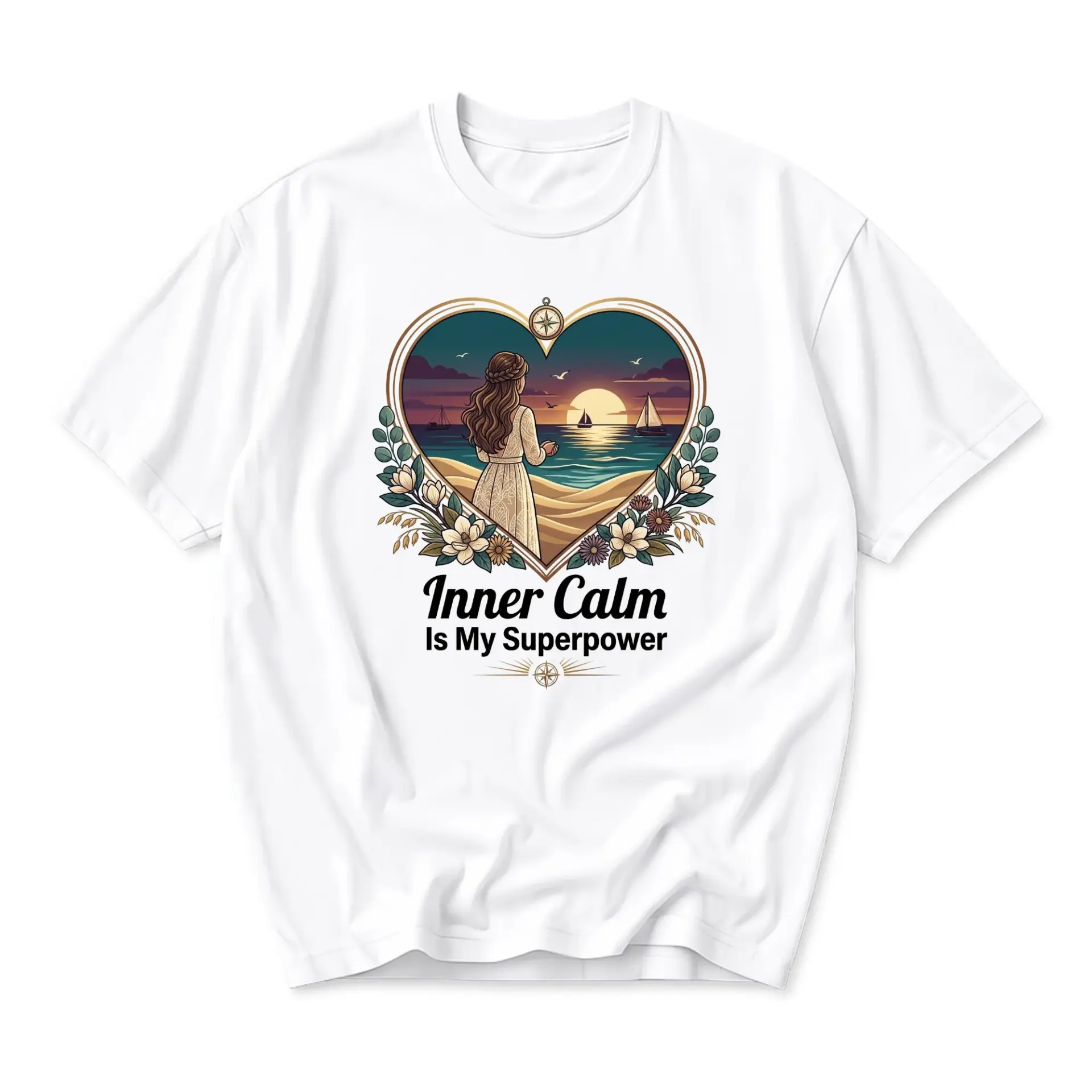 Graphic Tee Inner Calm Is My Superpower Inspirational Nature Design Unisex Crew Neck Soft Cotton Casual Everyday Shirt