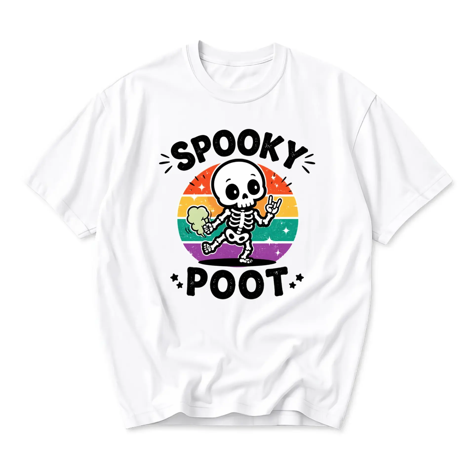 Funny Shirt Spooky Poot Skeleton Graphic Tee Unisex Cotton Crew Neck Casual Top Humorous Statement Apparel for Adults
