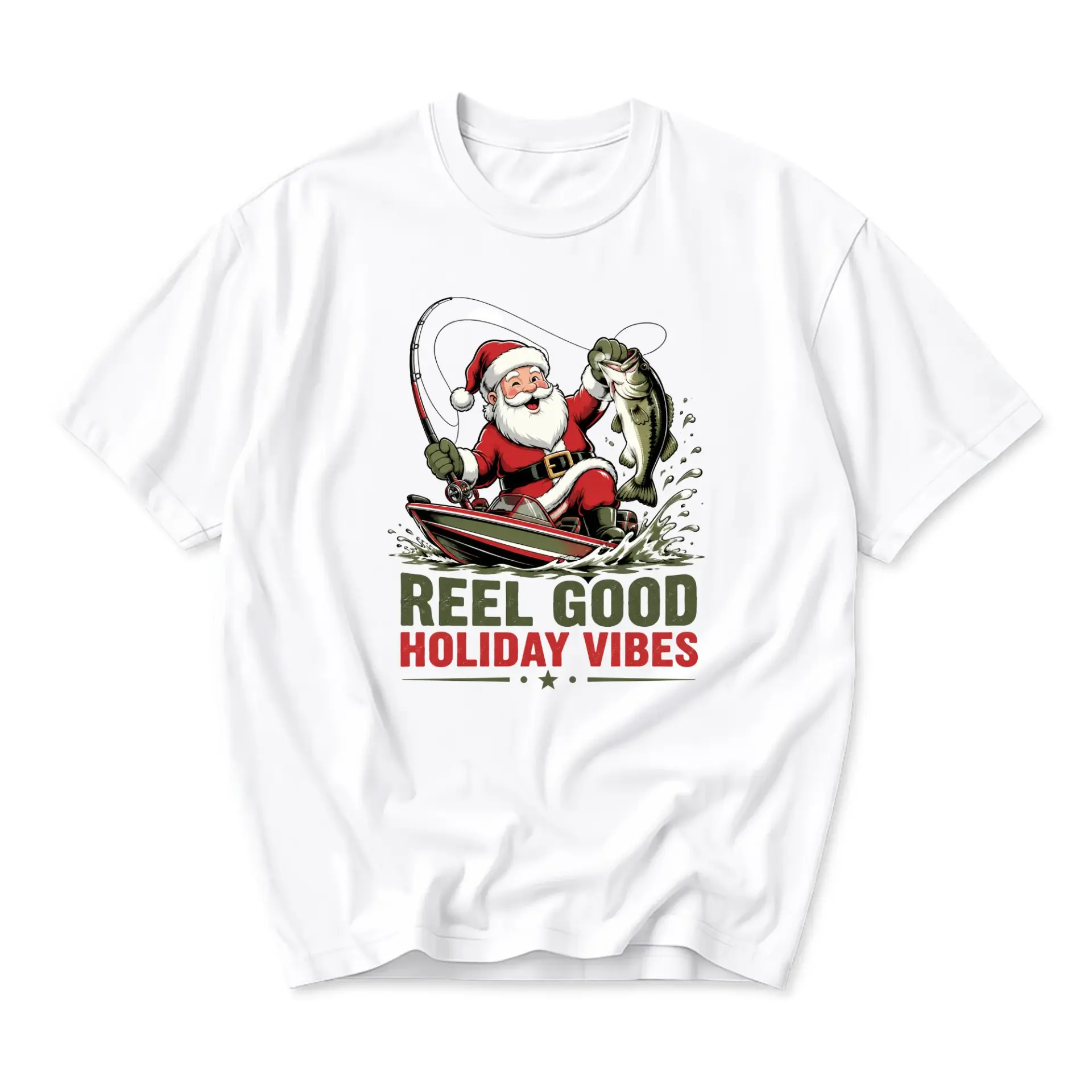 Graphic Tee Reel Good Holiday Fishing Santa Claus Print Unisex Short Sleeve