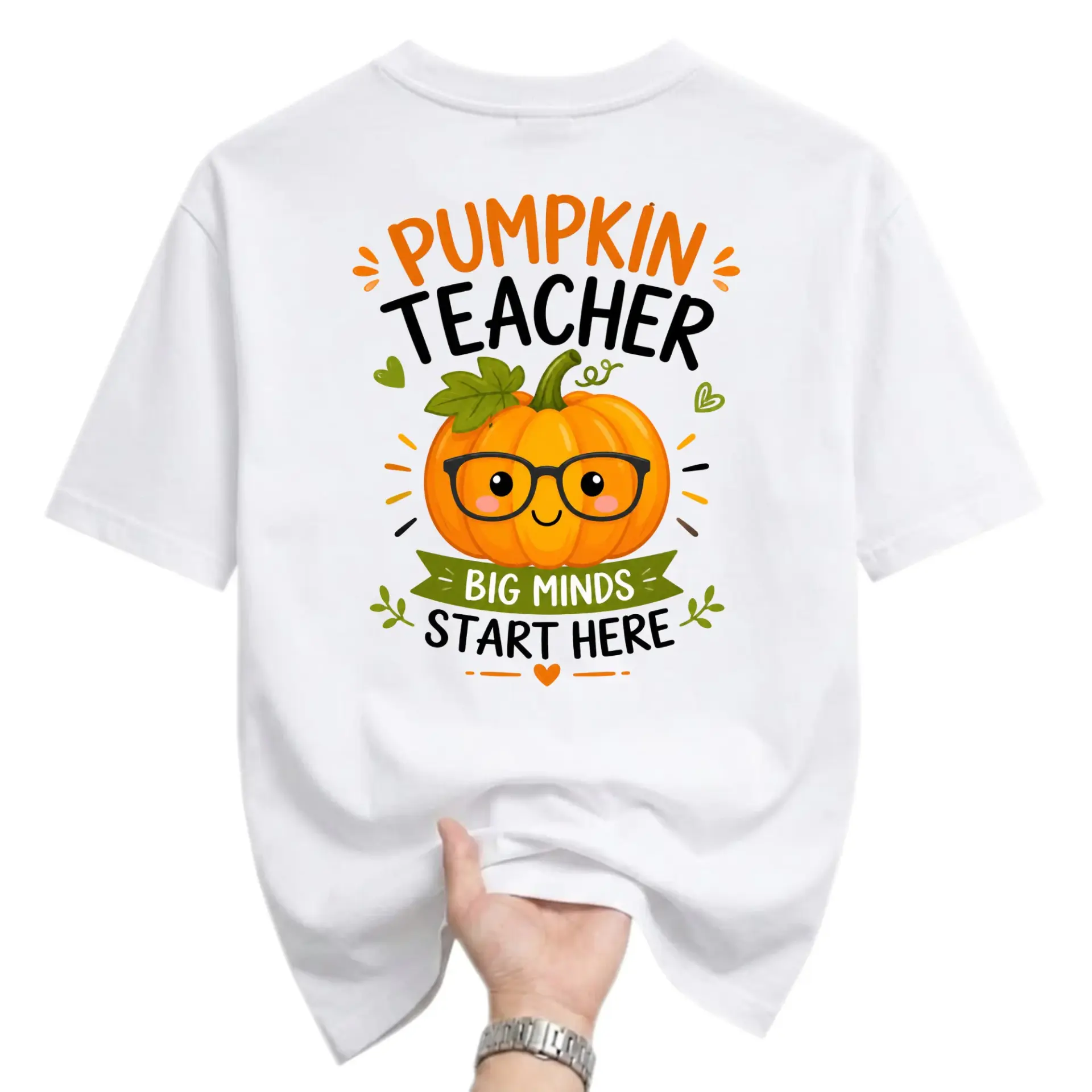 Graphic Tee Pumpkin Teacher Big Minds Start Here Autumn Apparel Unisex Crew Neck Casual Cotton Blend Short Sleeve Shirt