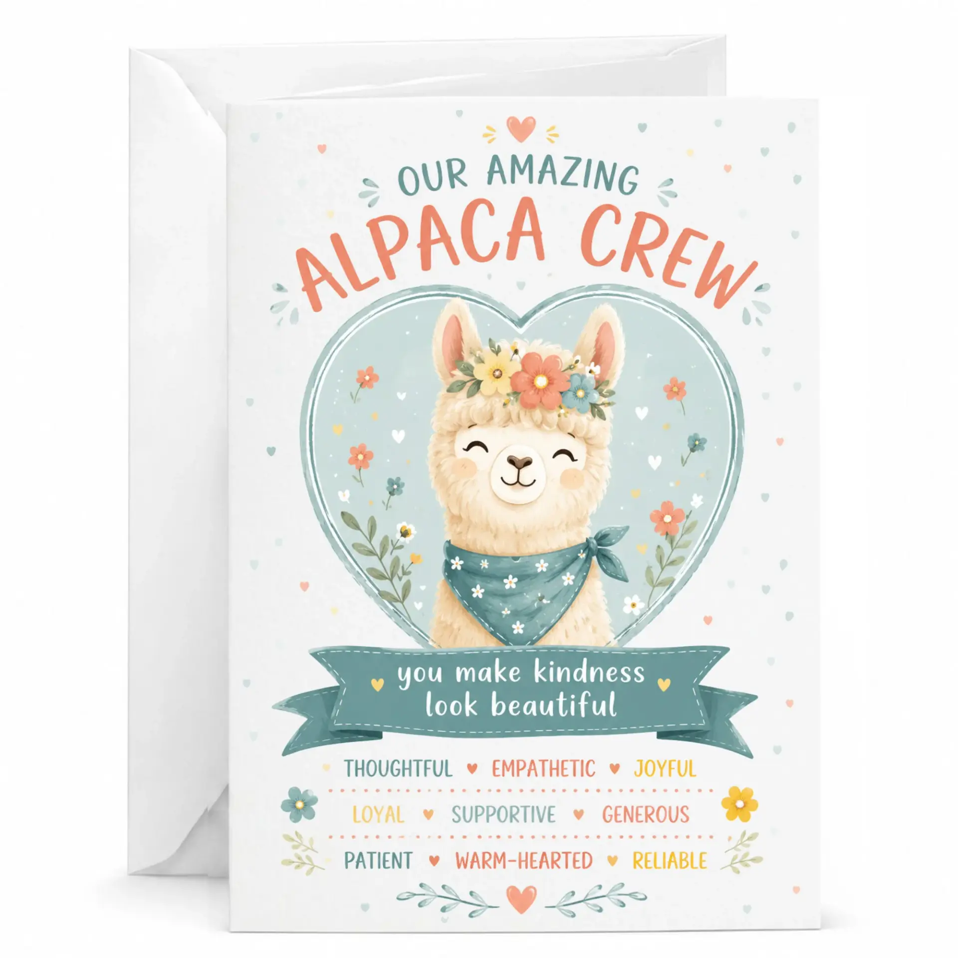 Greeting Card Featuring Cute Alpaca Design and Uplifting Kindness