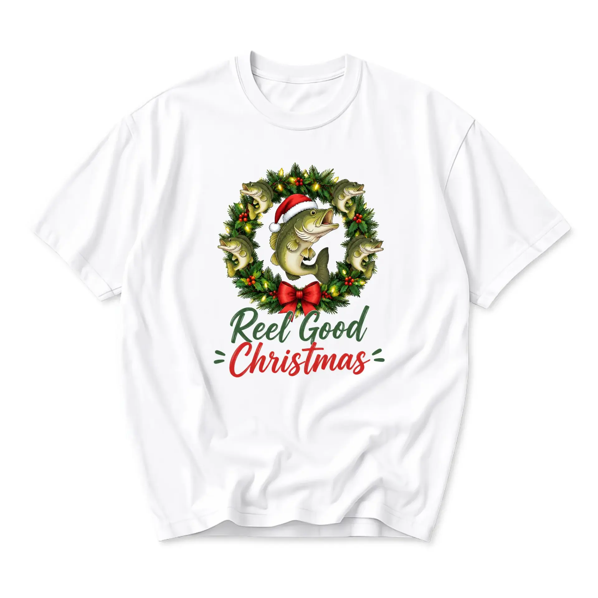 Graphic Tee Reel Good Christmas Fishing Humor Unisex Crew Neck Short Sleeve