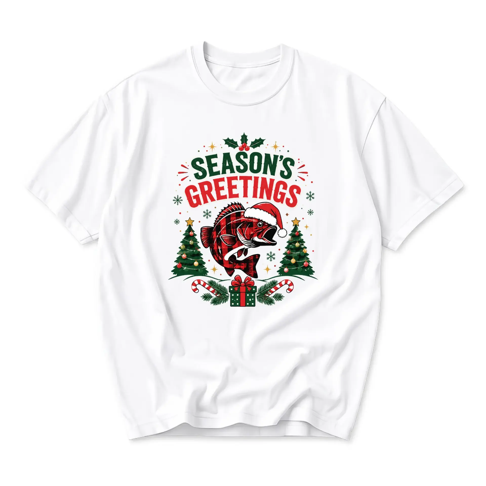 Graphic Tee Season's Greetings Christmas Fishing Unisex Crew Neck Short