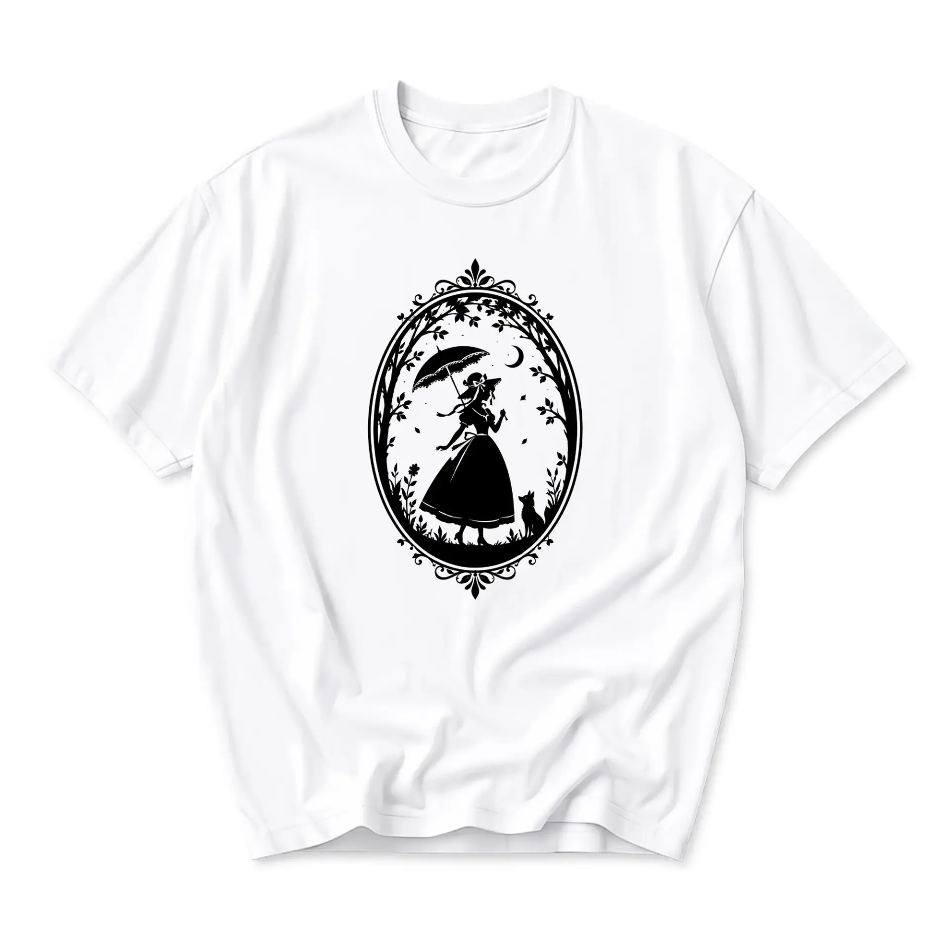 T-shirt Silhouette Victorian Lady Design Graphic Tee Unisex Crew Neck Casual Everyday Wear Soft Cotton Blend White Top