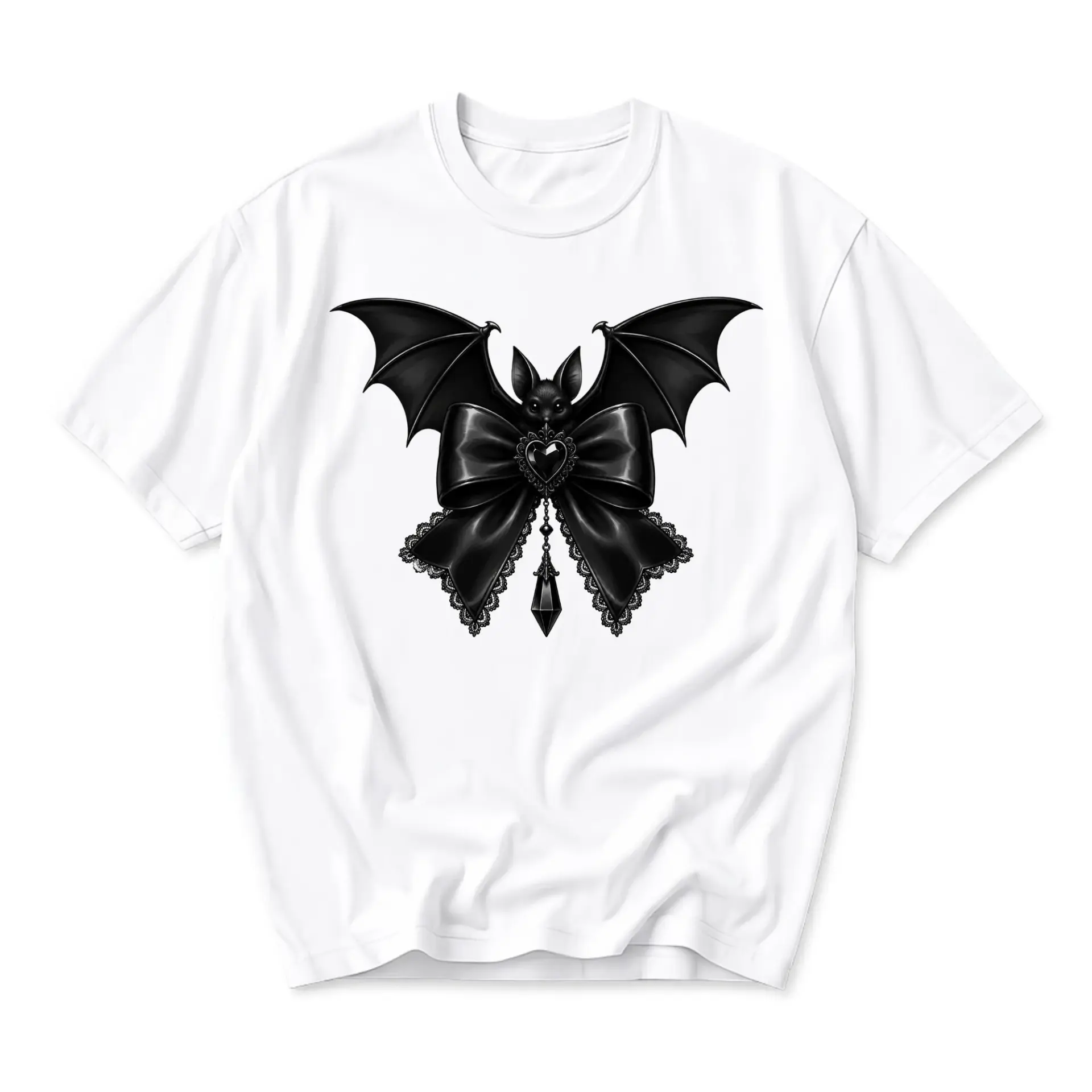Graphic Tee Gothic Bat Bow Design Unisex T-Shirt Soft Cotton Crew Neck Casual Short Sleeve Apparel for Everyday Wear