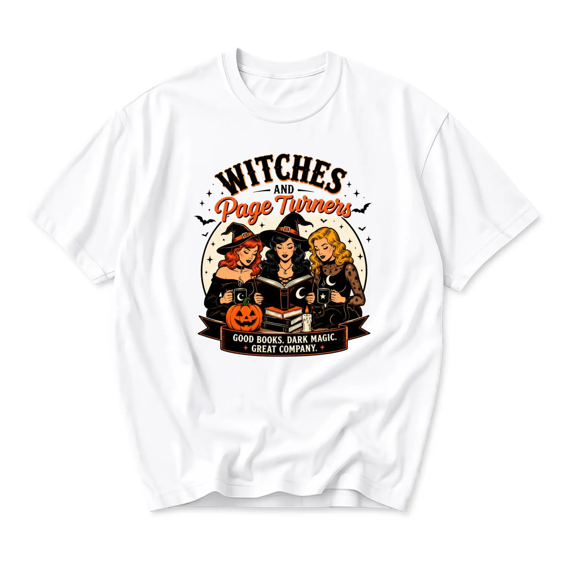 Graphic Tee Witches and Page Turners Book Lover Apparel Unisex Short Sleeve Crew Neck Cotton Casual Shirt