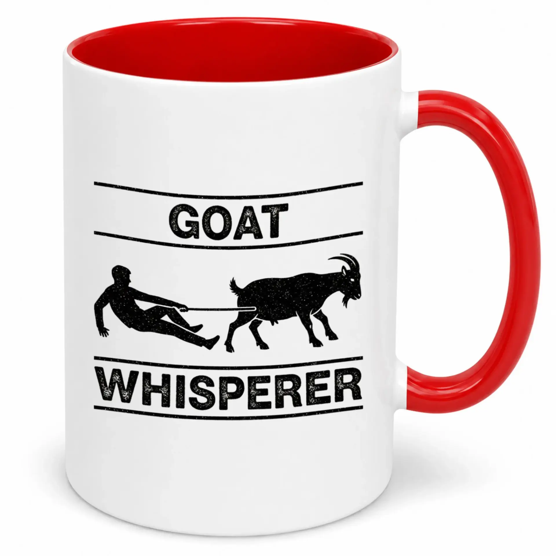 Funny Goat Whisperer Coffee Mug with Humorous Animal Design Novelty Ceramic Cup for Farmers and Lovers White Red Handle 11oz or 15oz Capacity