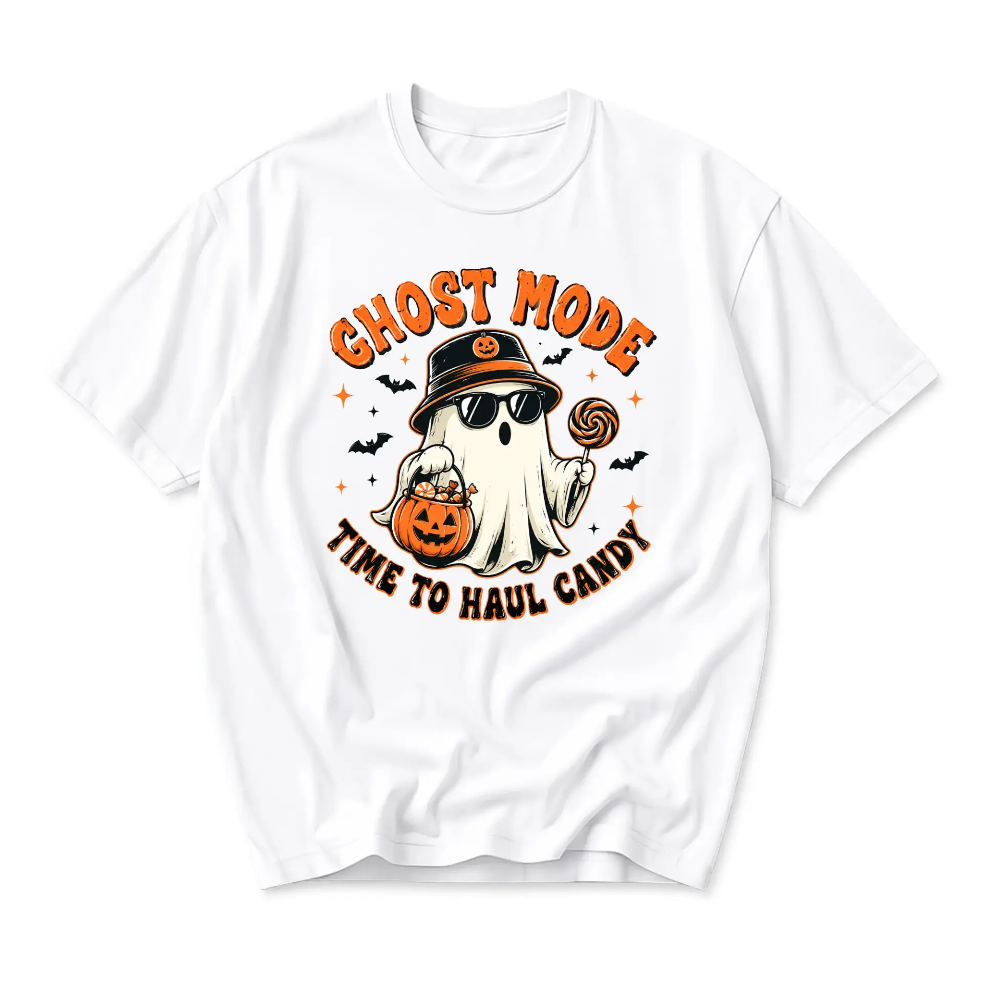 Graphic Tee Ghost Mode Time to Haul Candy Unisex Cotton T-Shirt for Halloween Party Apparel and Seasonal Casual Wear
