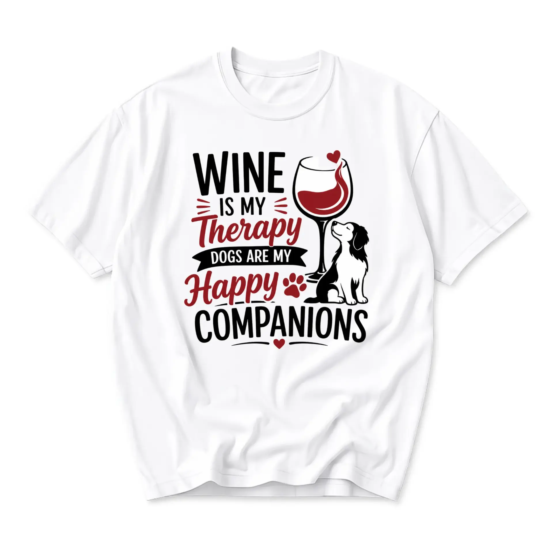 Funny Shirt Wine Is My Therapy Are My Happy Companions Graphic Printed