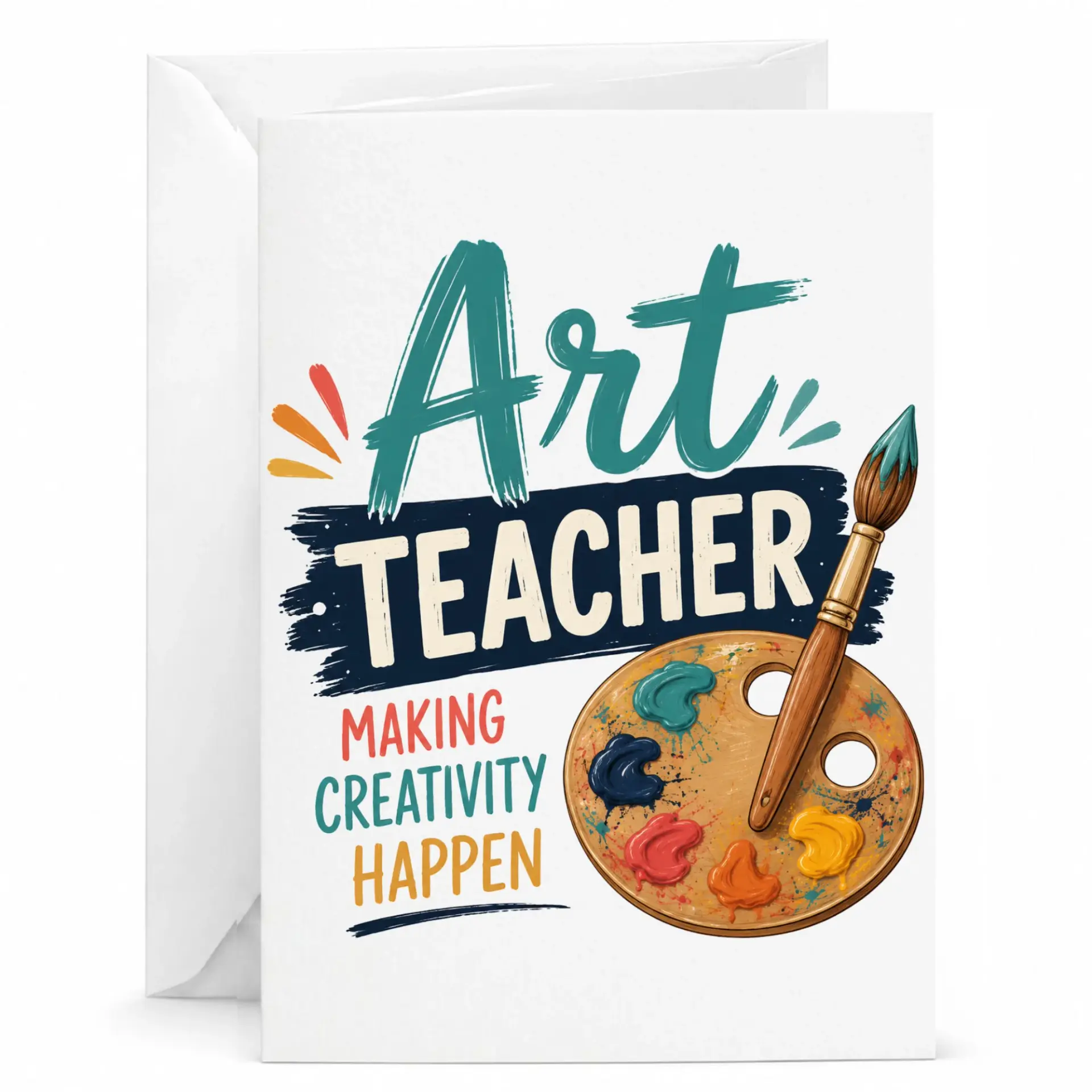 Greeting Card for Art Teacher Featuring Paint and Brush Design Making Creativity Stationery Note