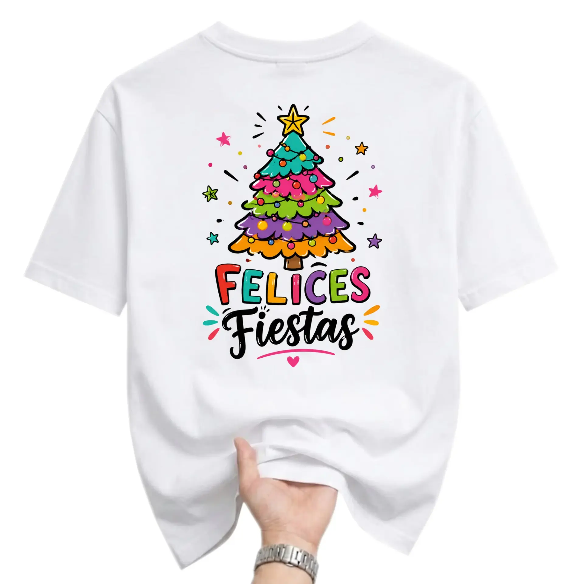 Graphic Tee Felices Fiestas Holiday Christmas Tree Design Unisex Casual