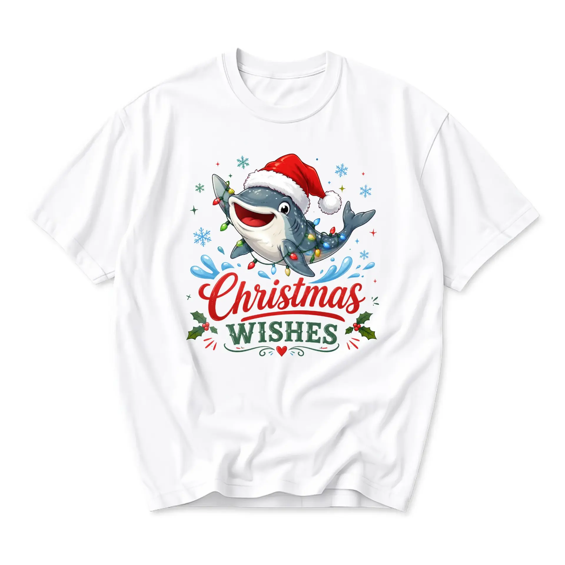 Graphic Tee Christmas Wishes Shark Unisex T-Shirt Festive Holiday Humor Apparel Soft Cotton Casual Crew Neck Shirt