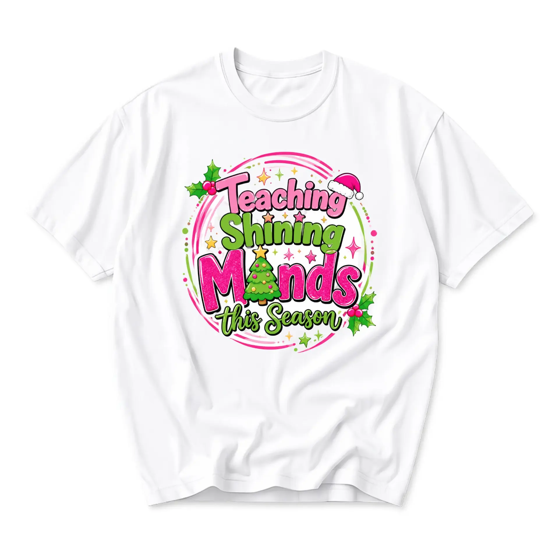Funny Shirt Teaching Shining Minds This Season Holiday Graphic Tee Unisex Casual Crew Neck Comfortable Cotton Blend