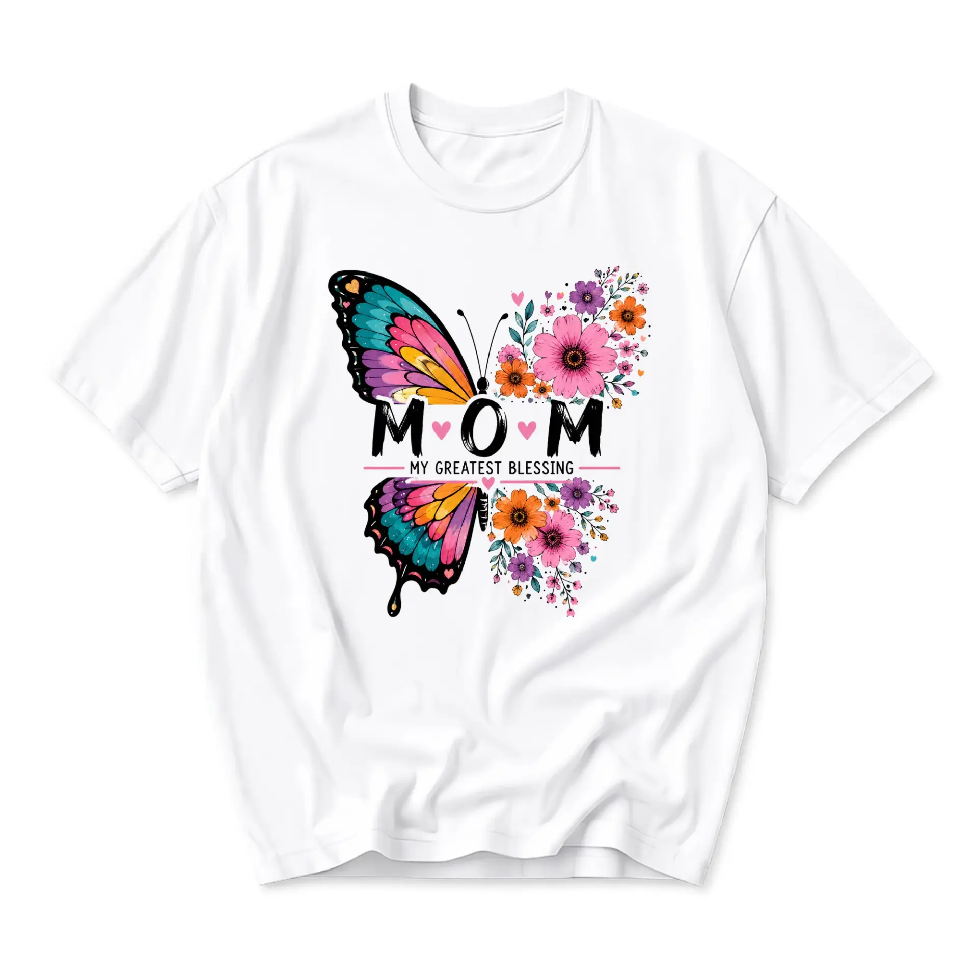 Graphic Tee Mom My Greatest Blessing Butterfly Floral Print Unisex Casual Crew Neck Soft Cotton Blend Short Sleeve Shirt