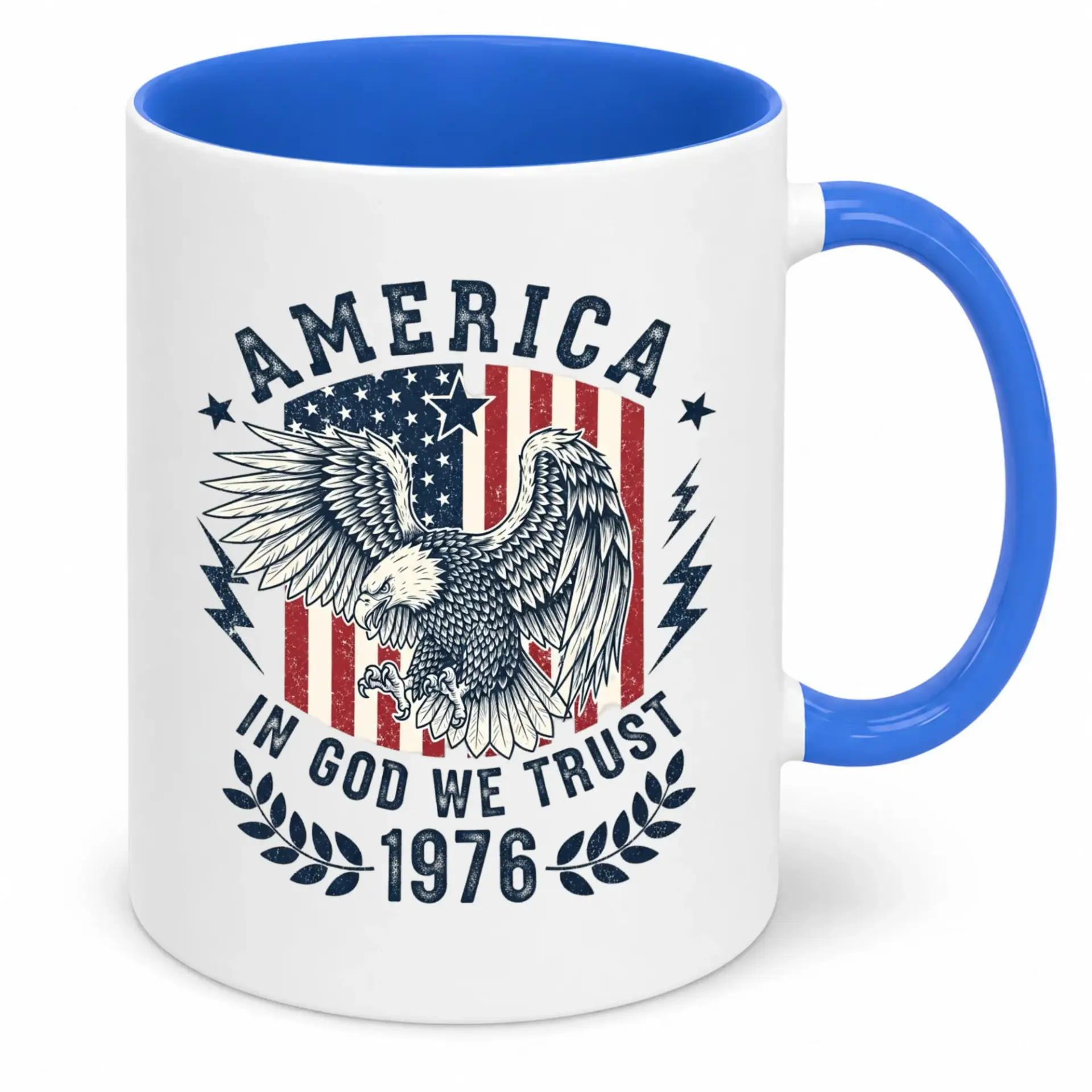 Ceramic Coffee Mug with Patriotic Eagle and American Flag Design, Bicentennial 1976 Theme, 11oz or 15oz Beverage Cup for Home and Office
